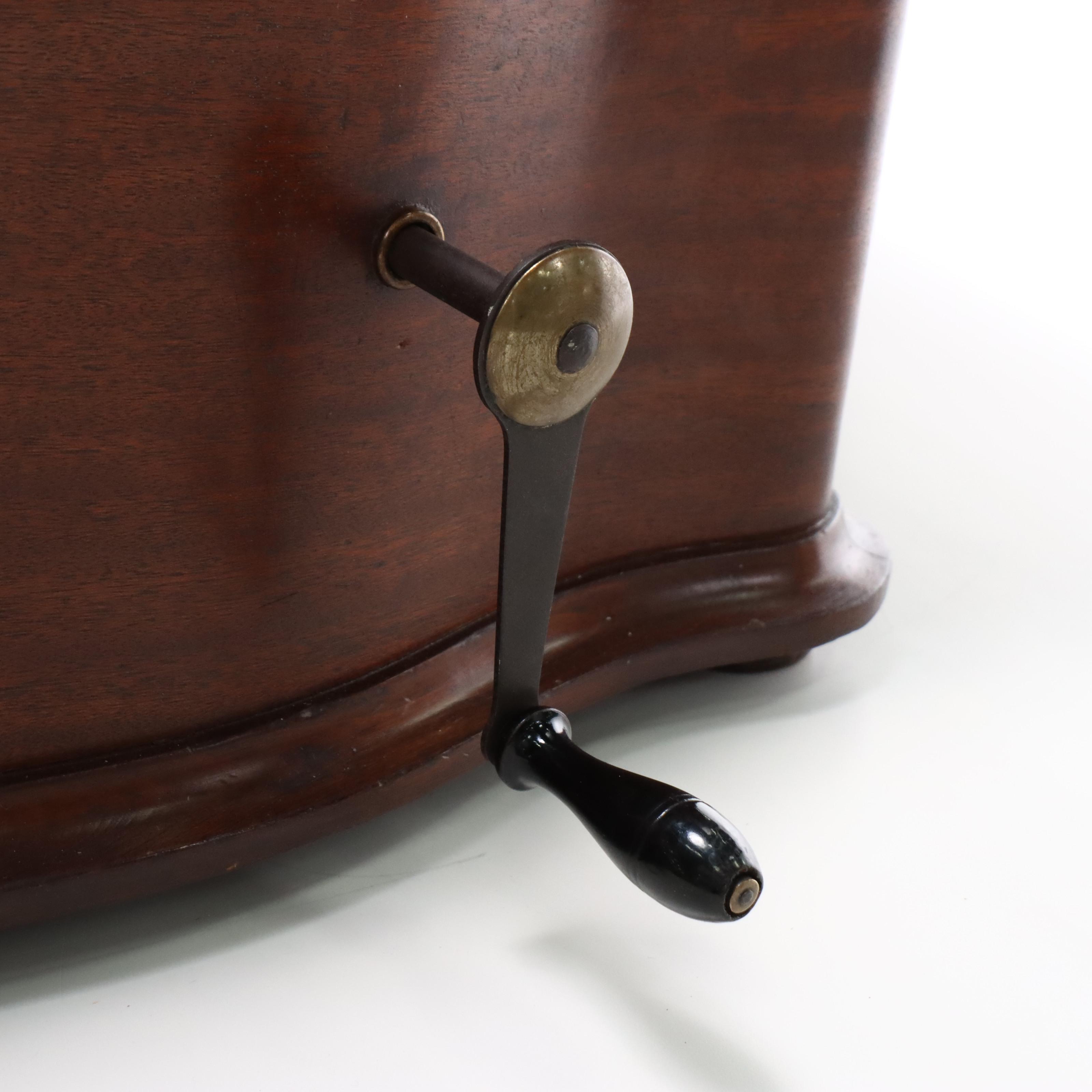 Regina Music Box Co. Finished Wood Disc Music Box with 15.5" Metal Discs