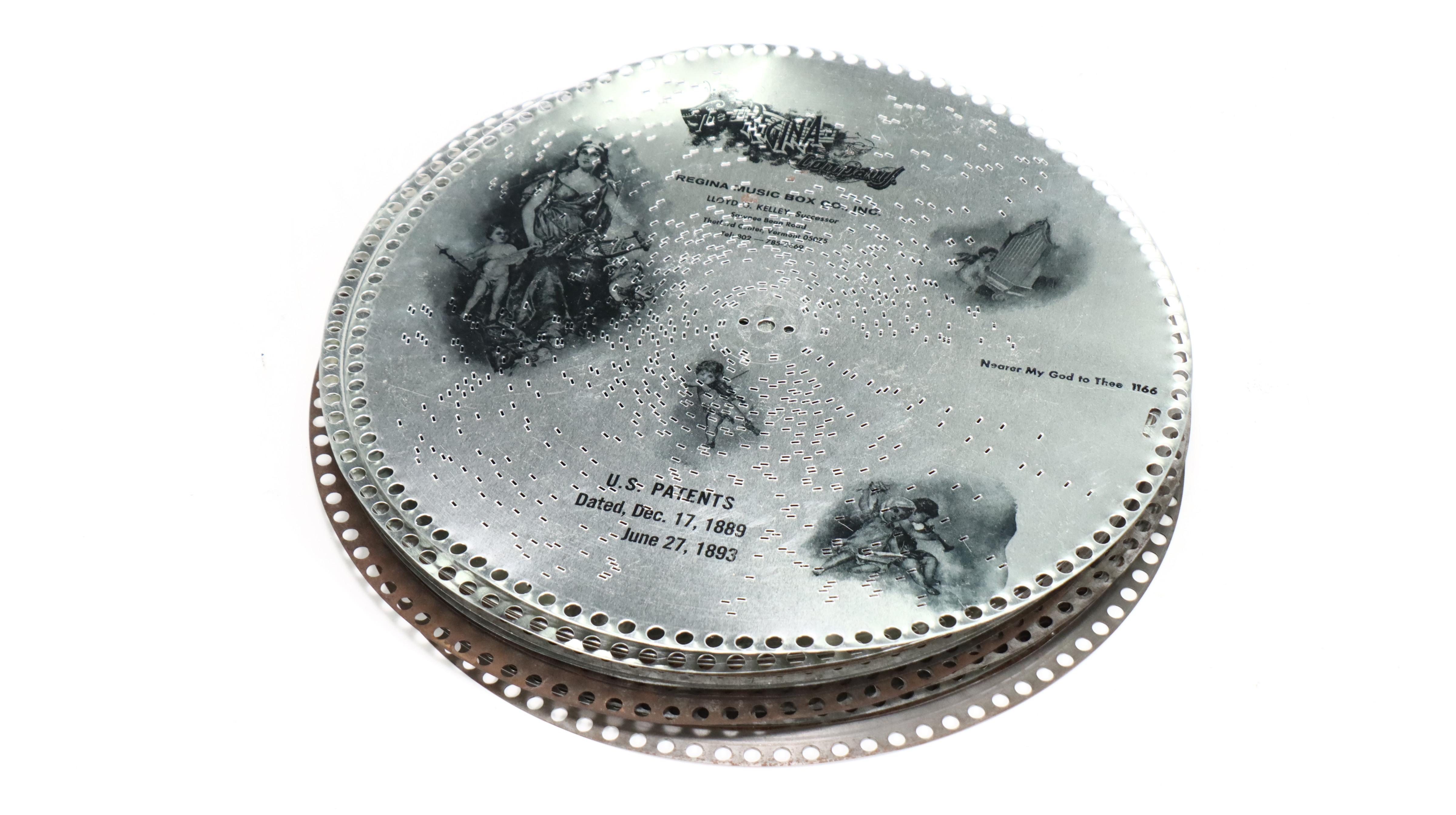 Regina Music Box Co. Finished Wood Disc Music Box with 15.5" Metal Discs