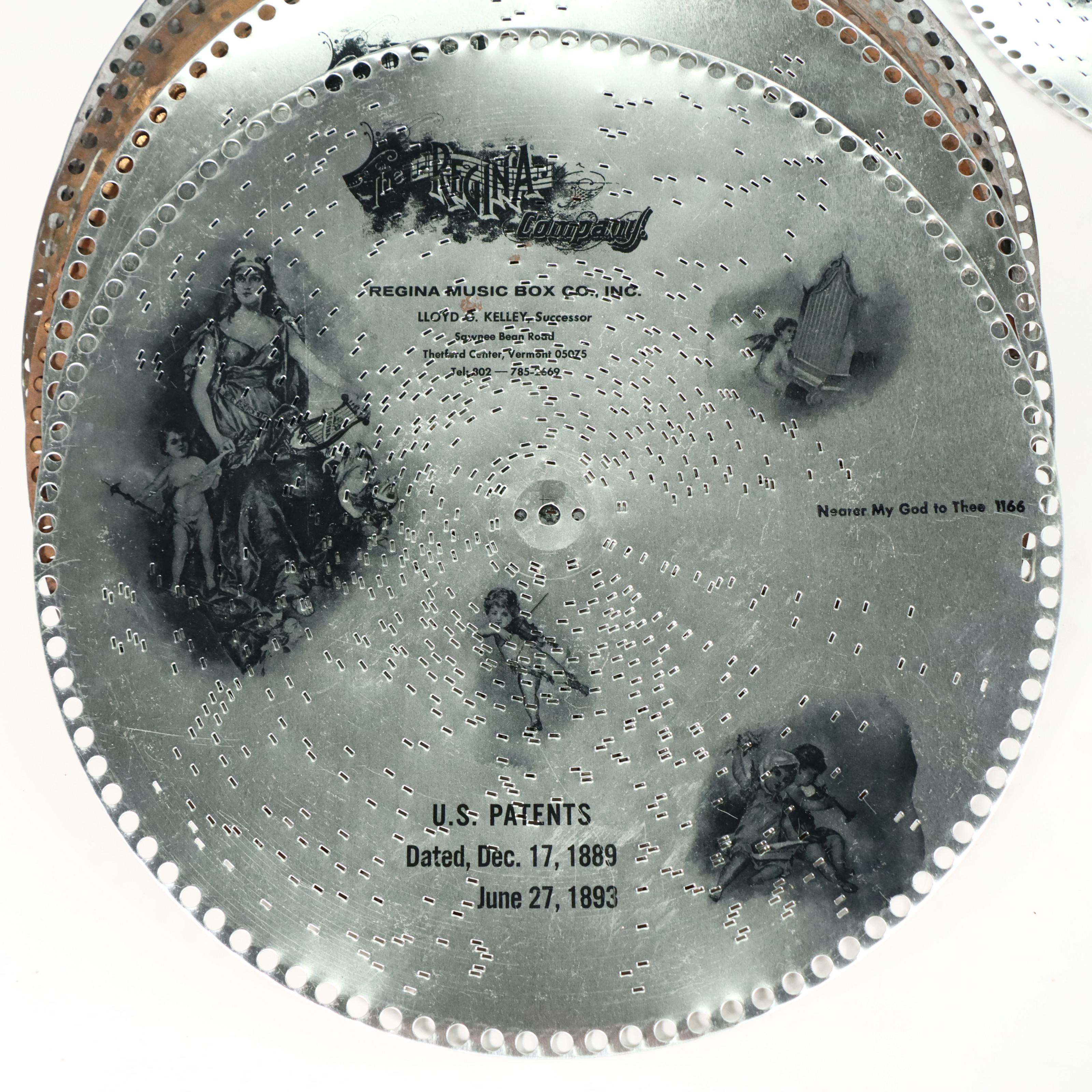 Regina Music Box Co. Finished Wood Disc Music Box with 15.5" Metal Discs