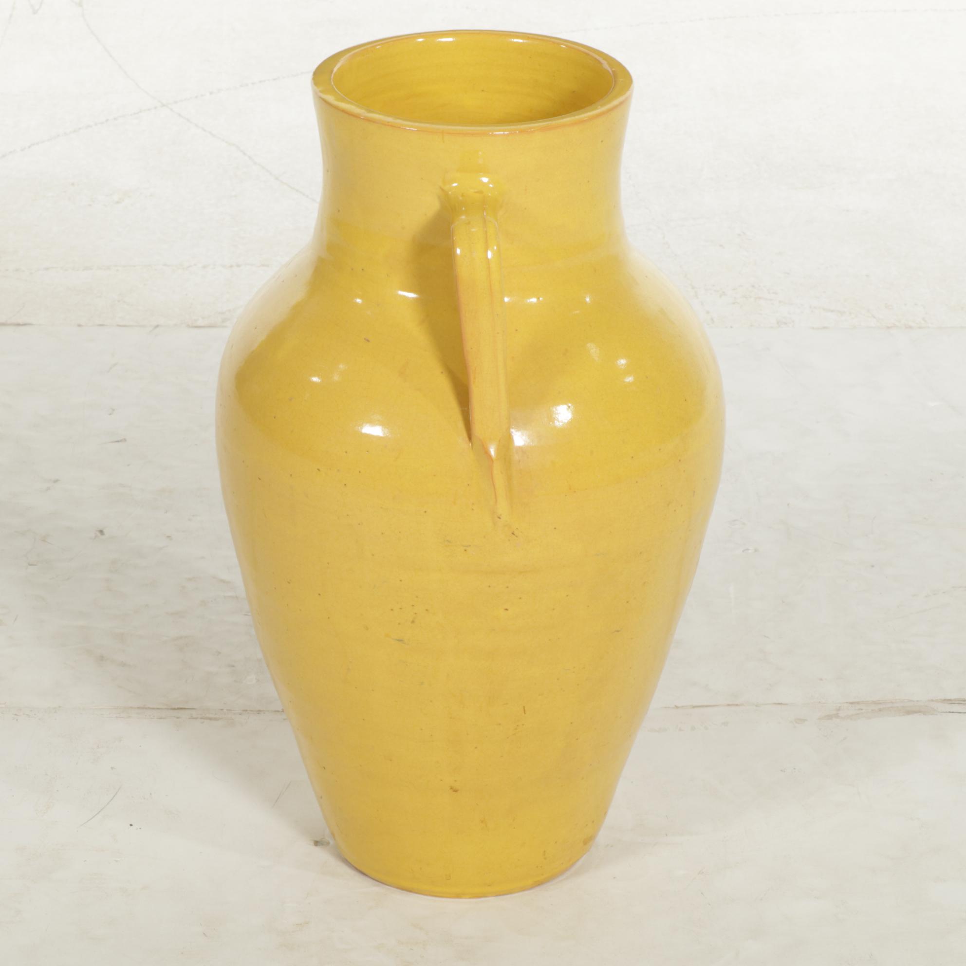 Yellow Glazed Ceramic Jug Floor Vase