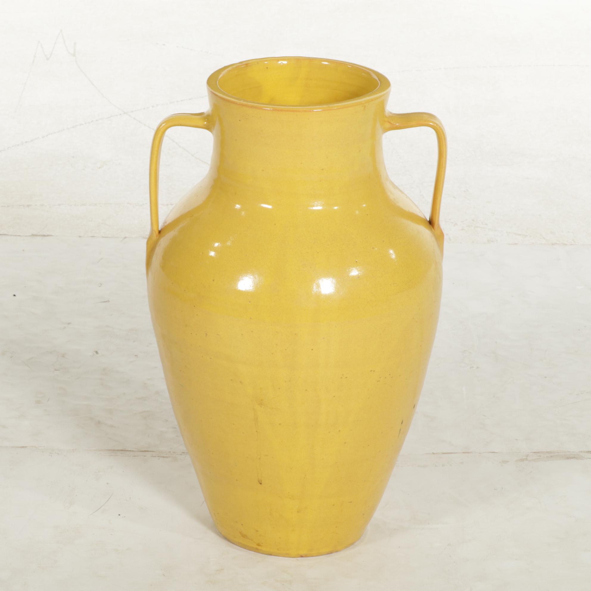 Yellow Glazed Ceramic Jug Floor Vase