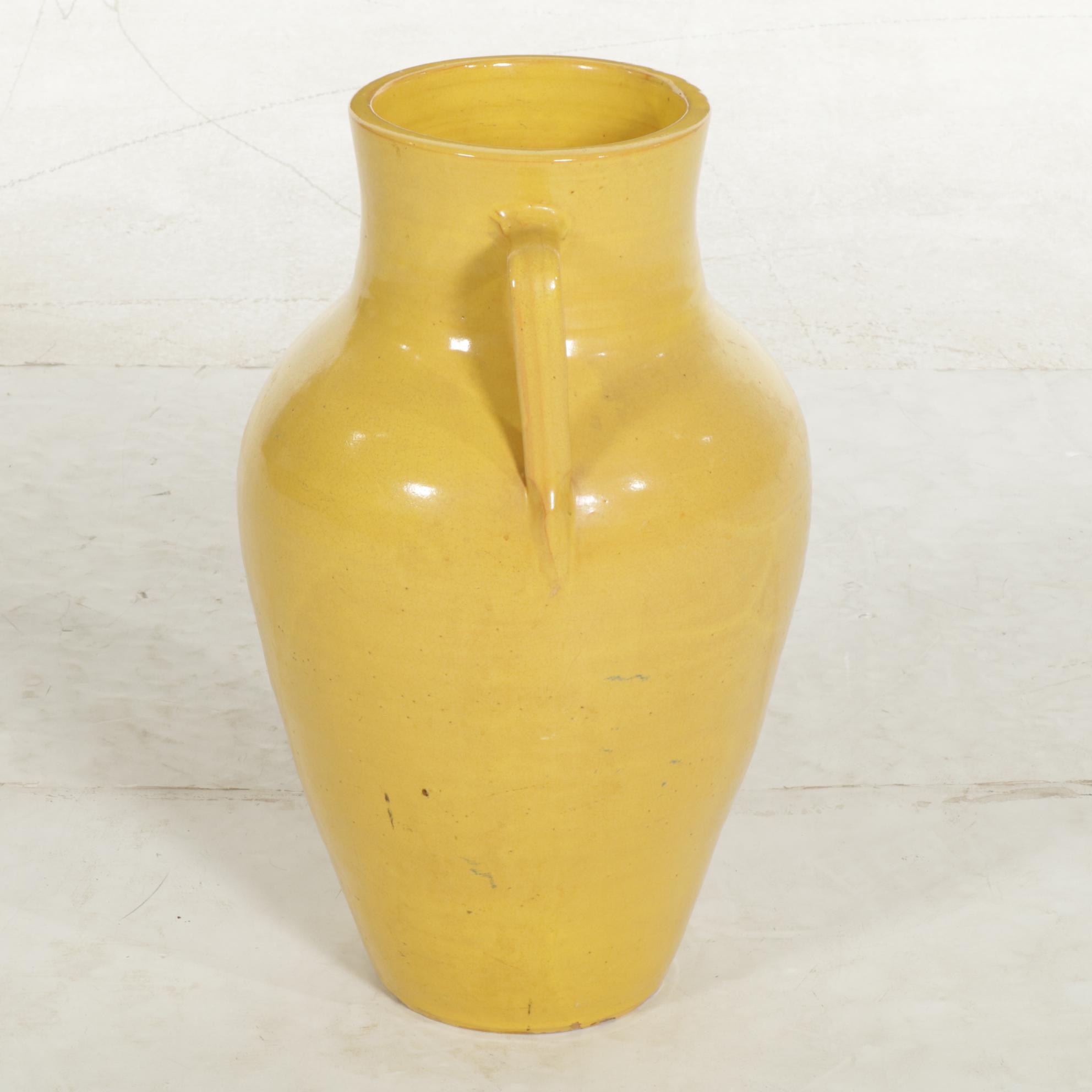 Yellow Glazed Ceramic Jug Floor Vase