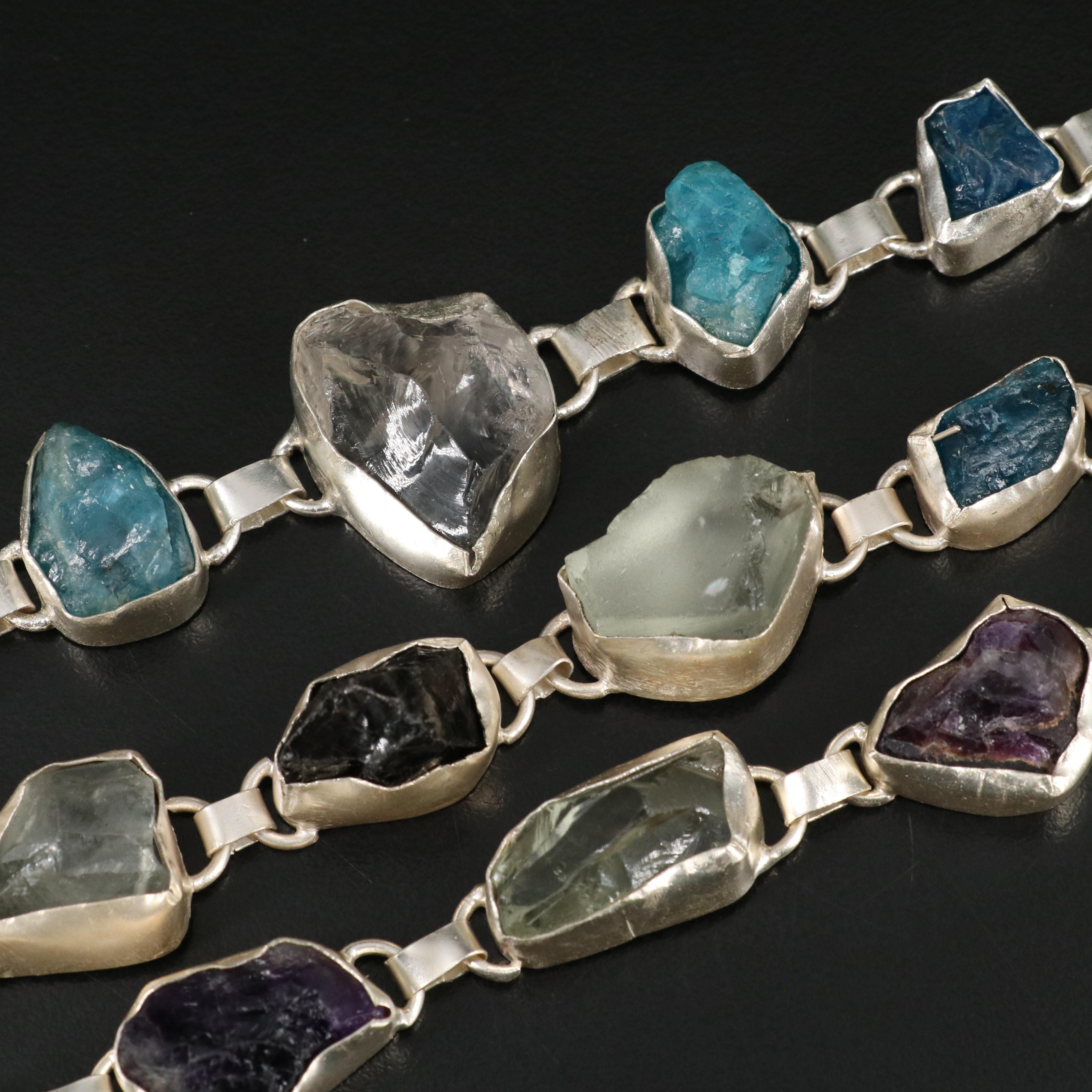 23 Silver Plated Bracelets, Rings, and Pendants With Glass Stones