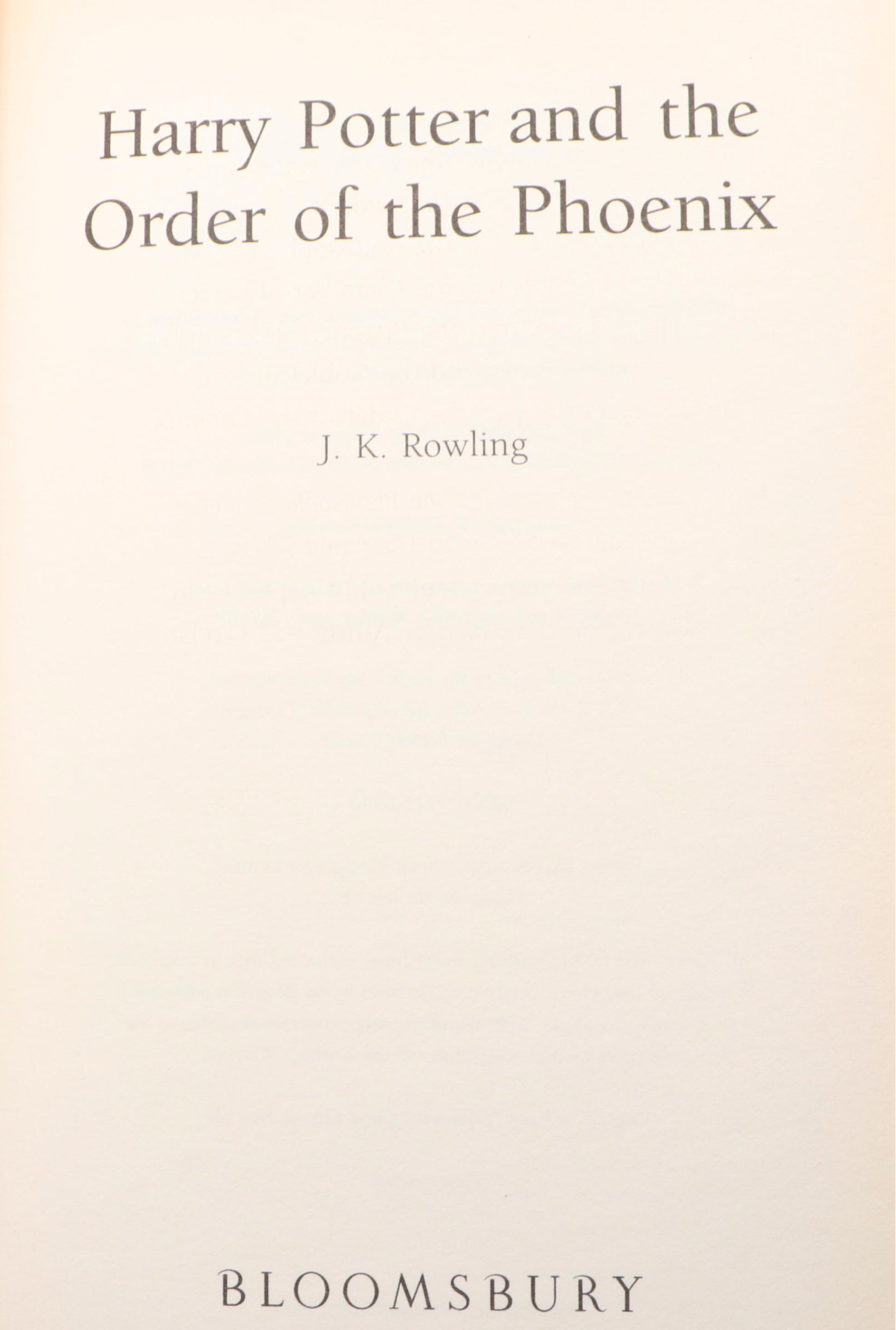 First UK Adult Edition "Harry Potter and the Order of the Phoenix" by Rowling
