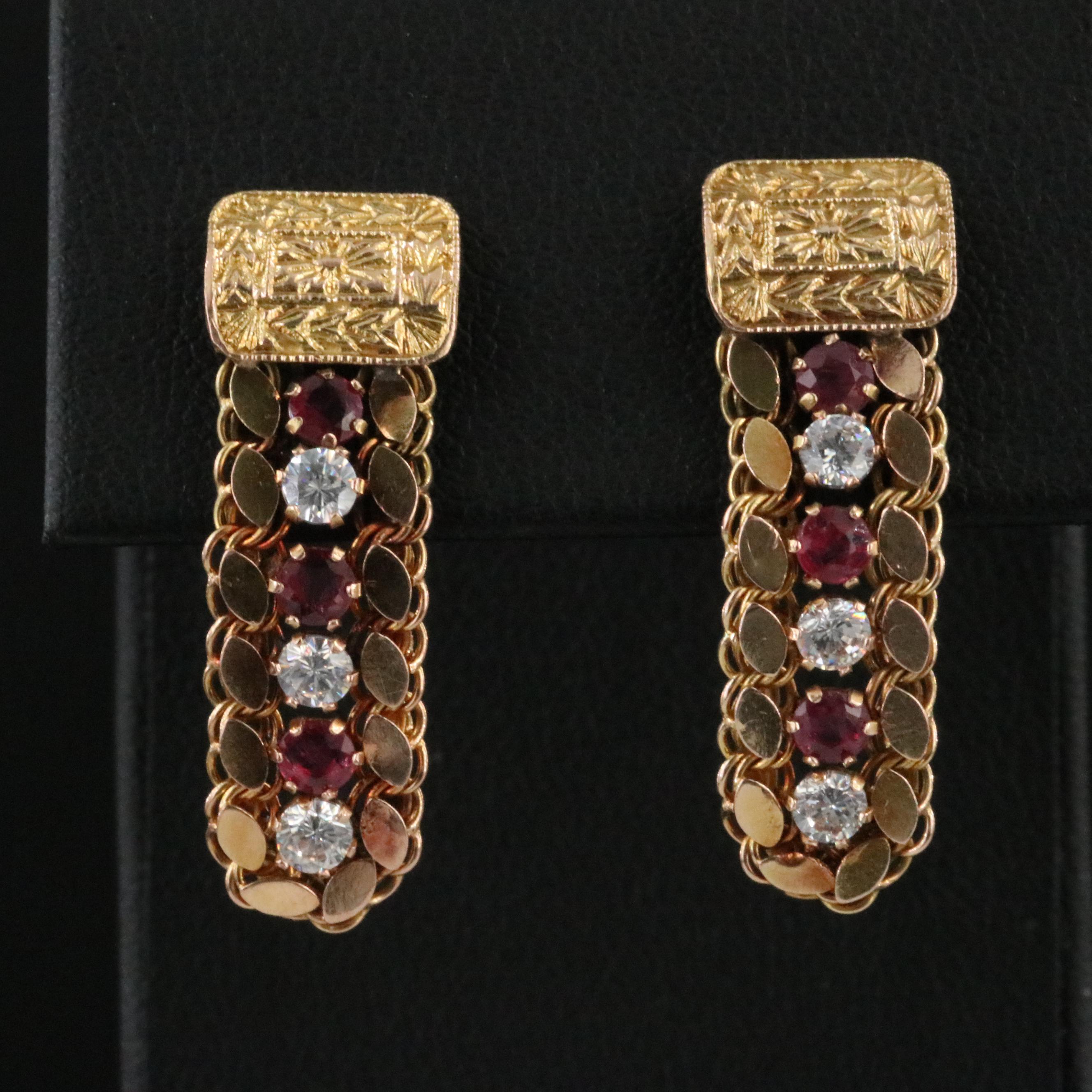 Vintage 14K Ruby and CZ Earrings