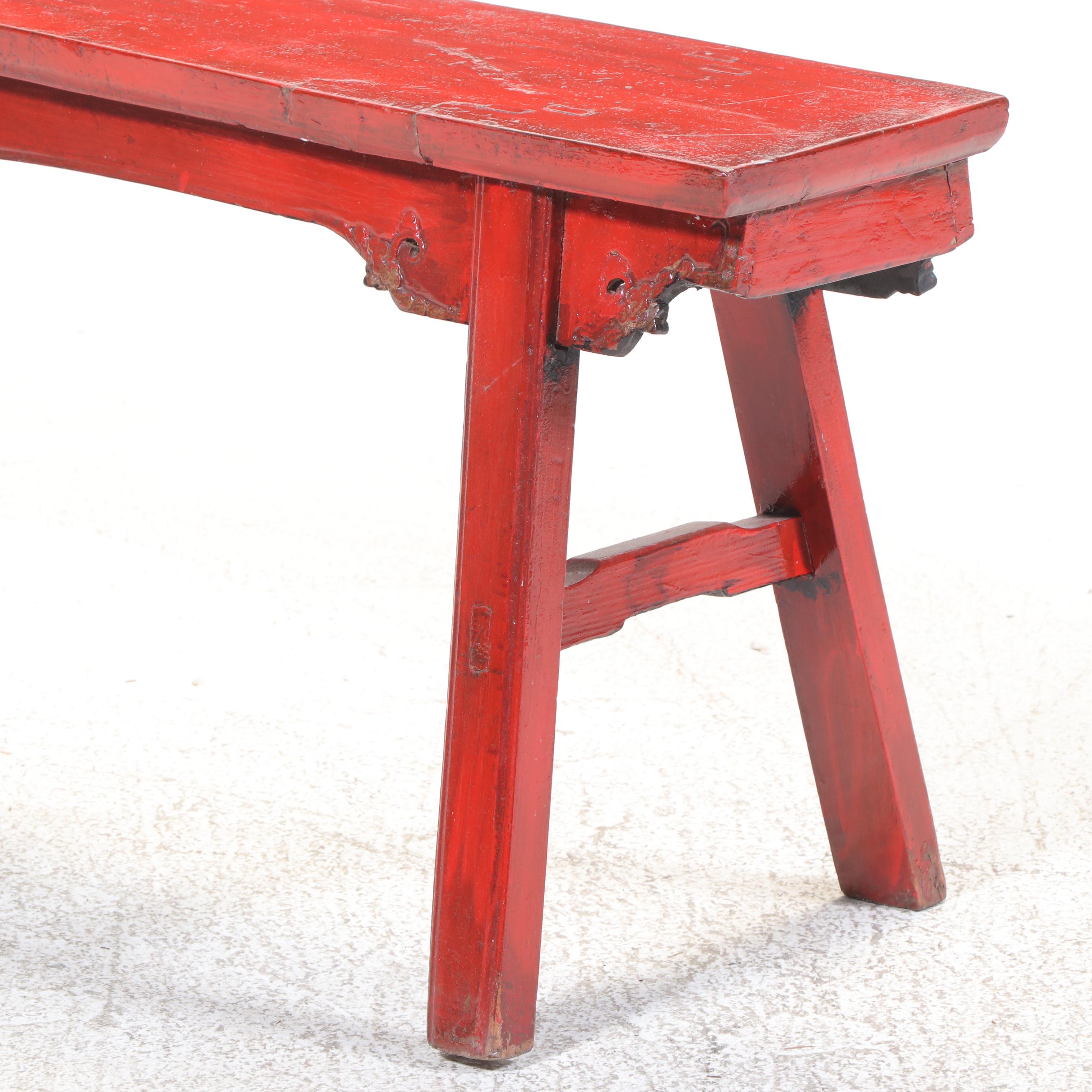 Chinese Style Red Painted Wood Bench