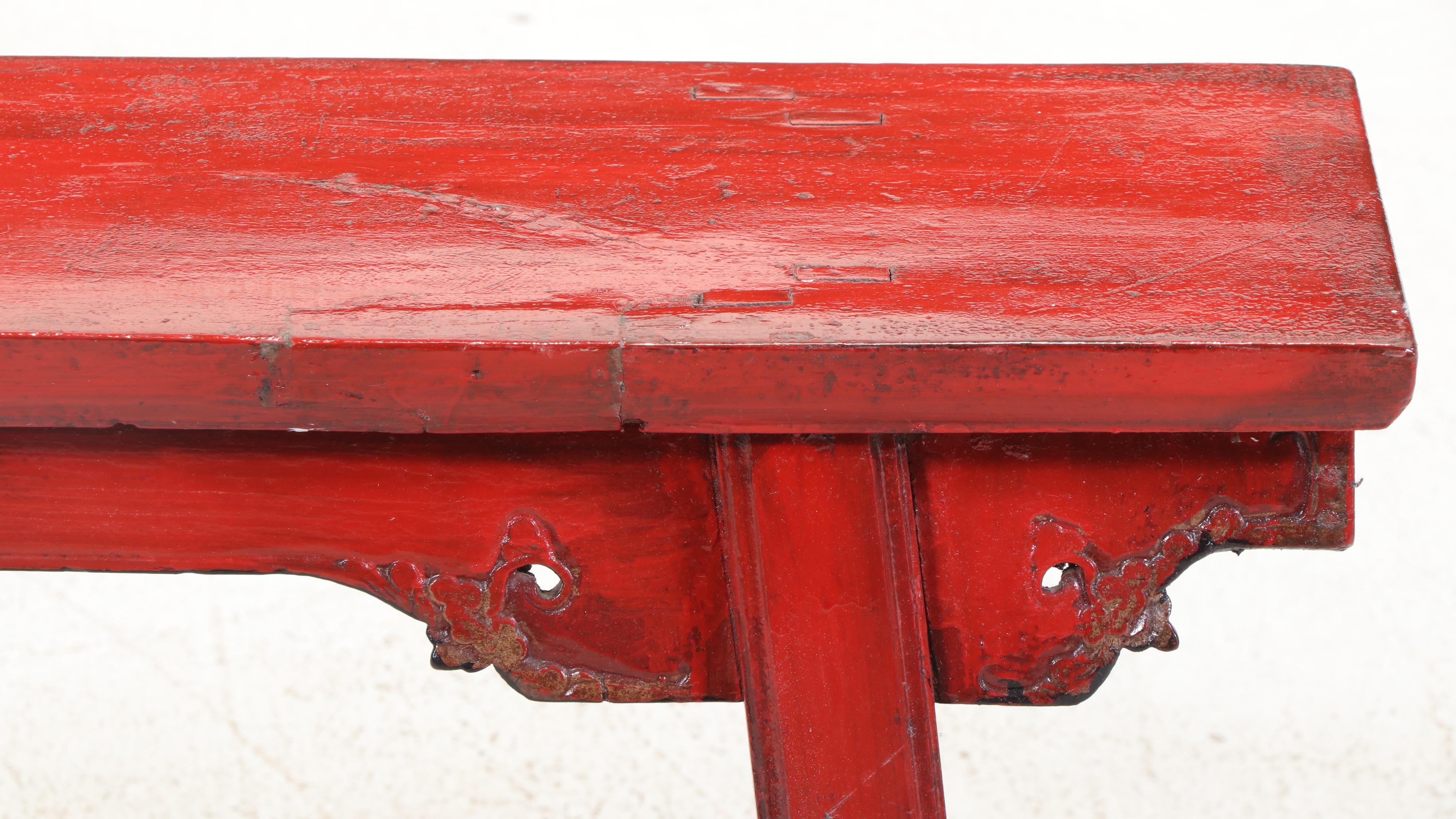 Chinese Style Red Painted Wood Bench