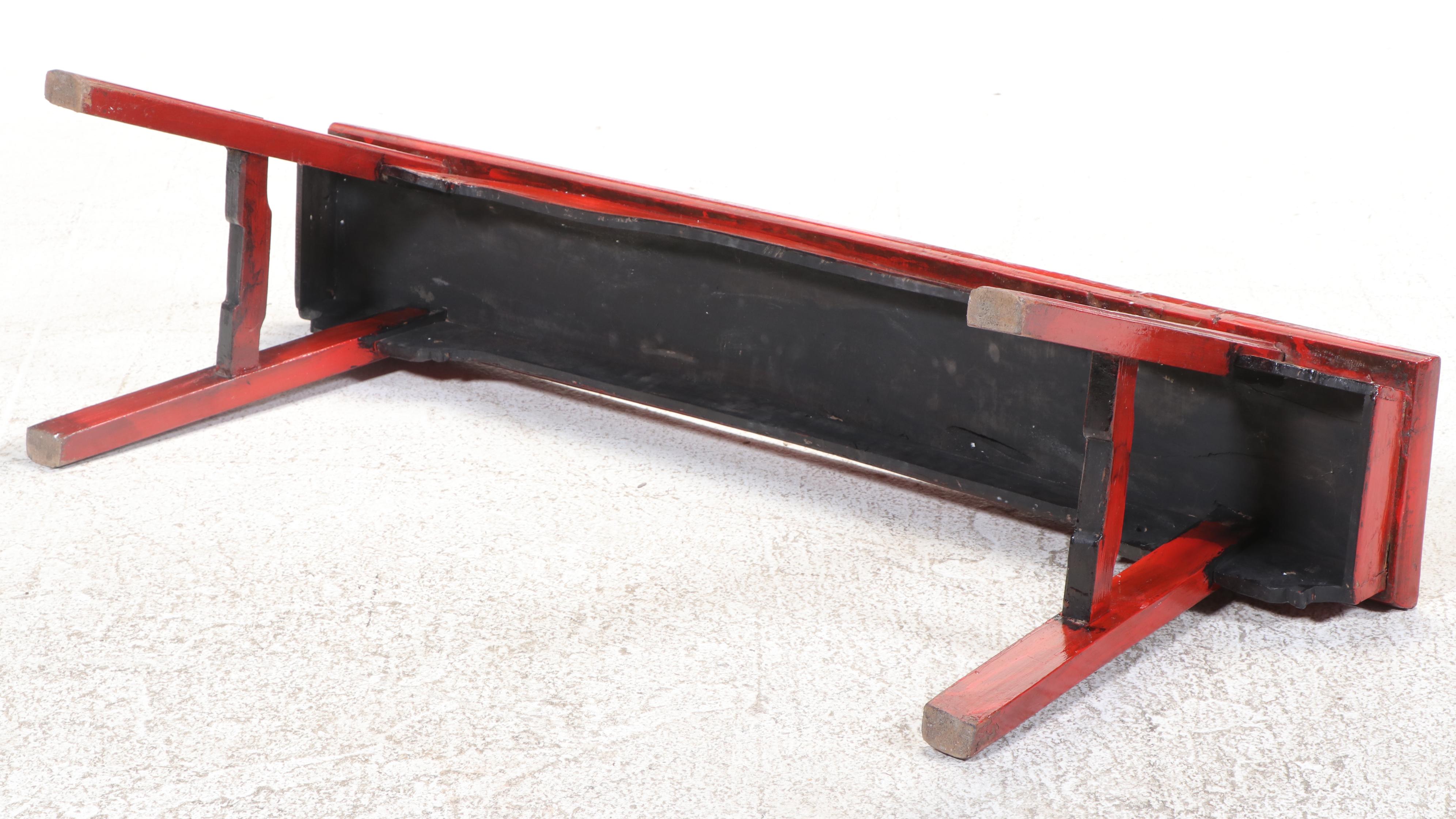 Chinese Style Red Painted Wood Bench