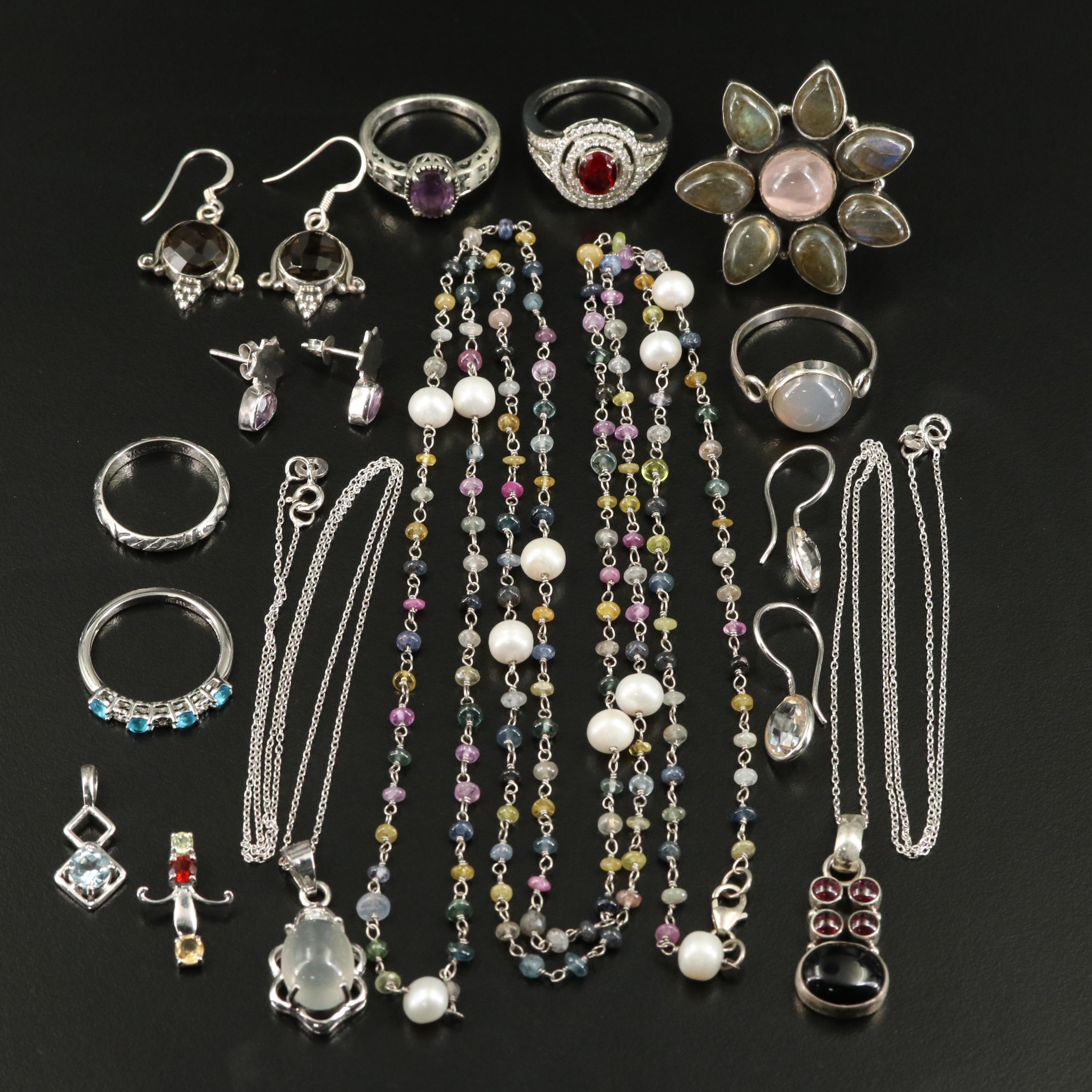 14 Assorted Sterling Silver Rings, Necklaces, Earrings, and Pendants