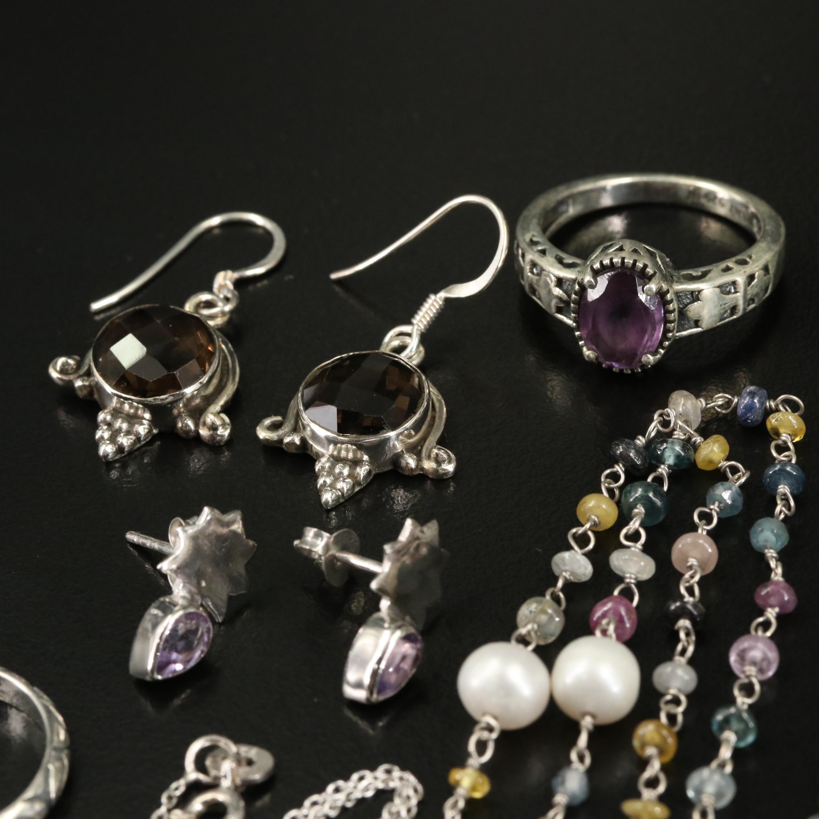 14 Assorted Sterling Silver Rings, Necklaces, Earrings, and Pendants