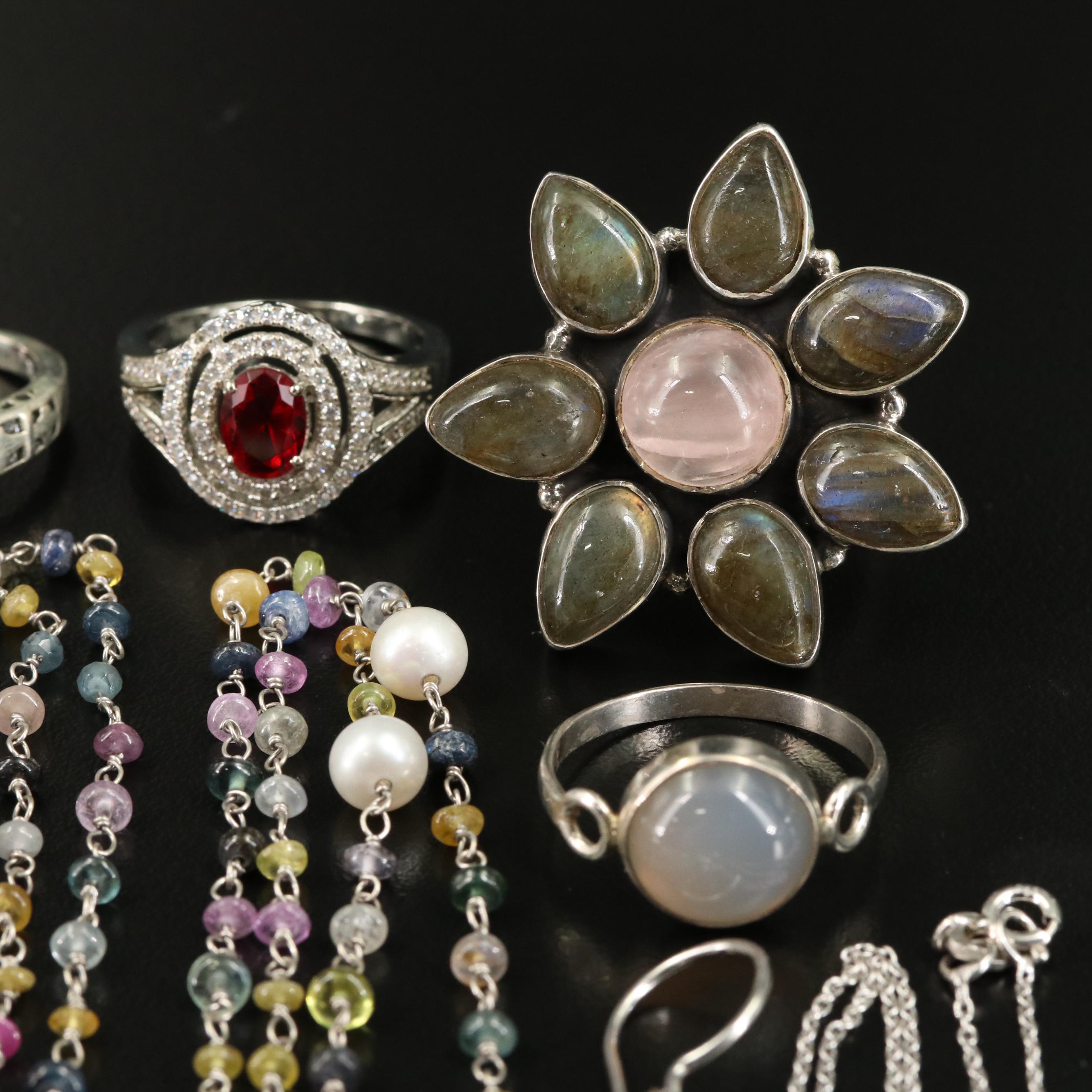14 Assorted Sterling Silver Rings, Necklaces, Earrings, and Pendants