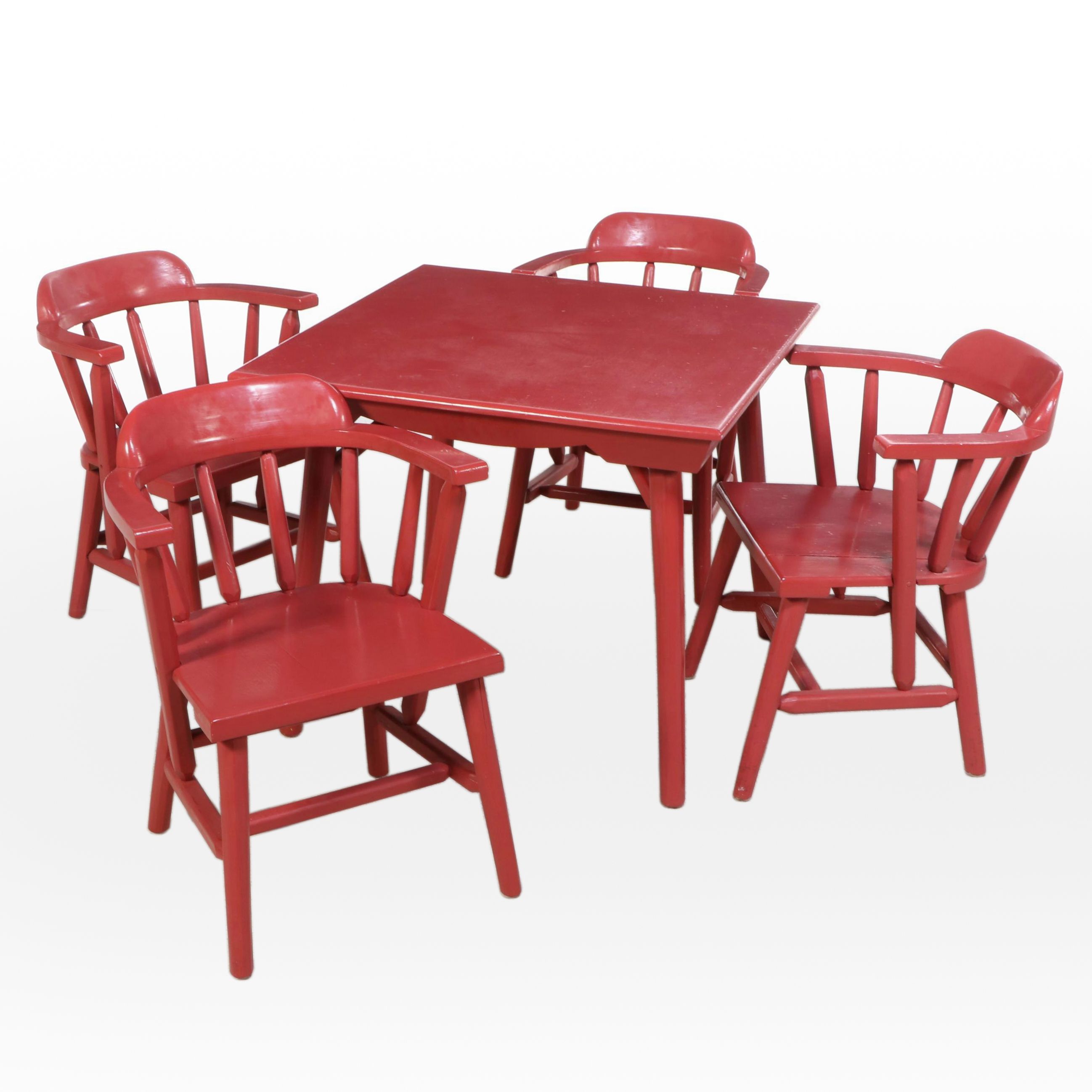 Five-Piece Habitant Shops Painted Pine Dining Set, Mid-20th Century