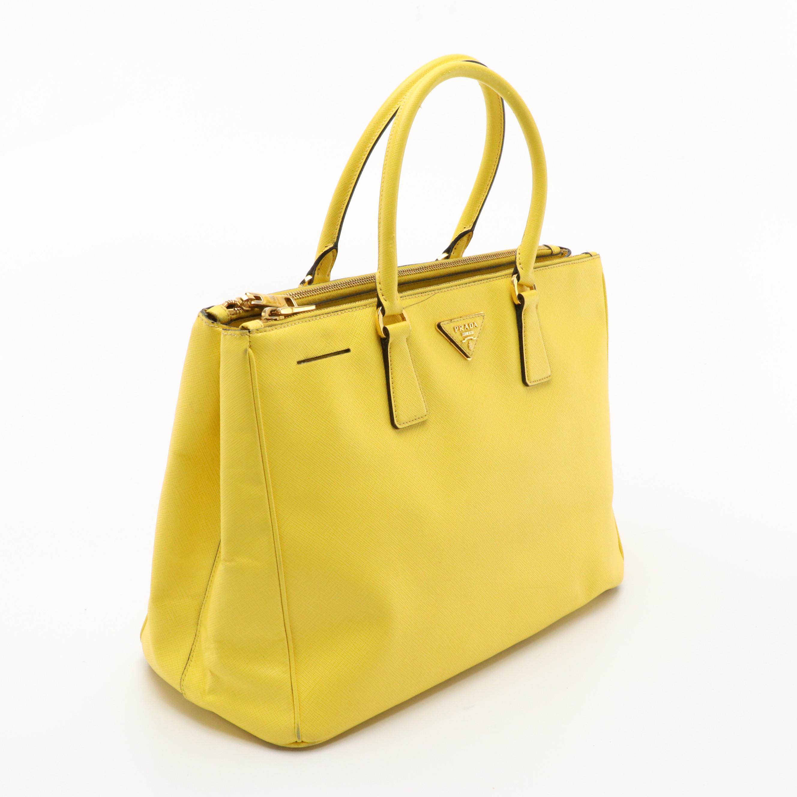 Prada Galleria Yellow Saffiano Lux Leather Double-Zip Pocket Two-Way Bag