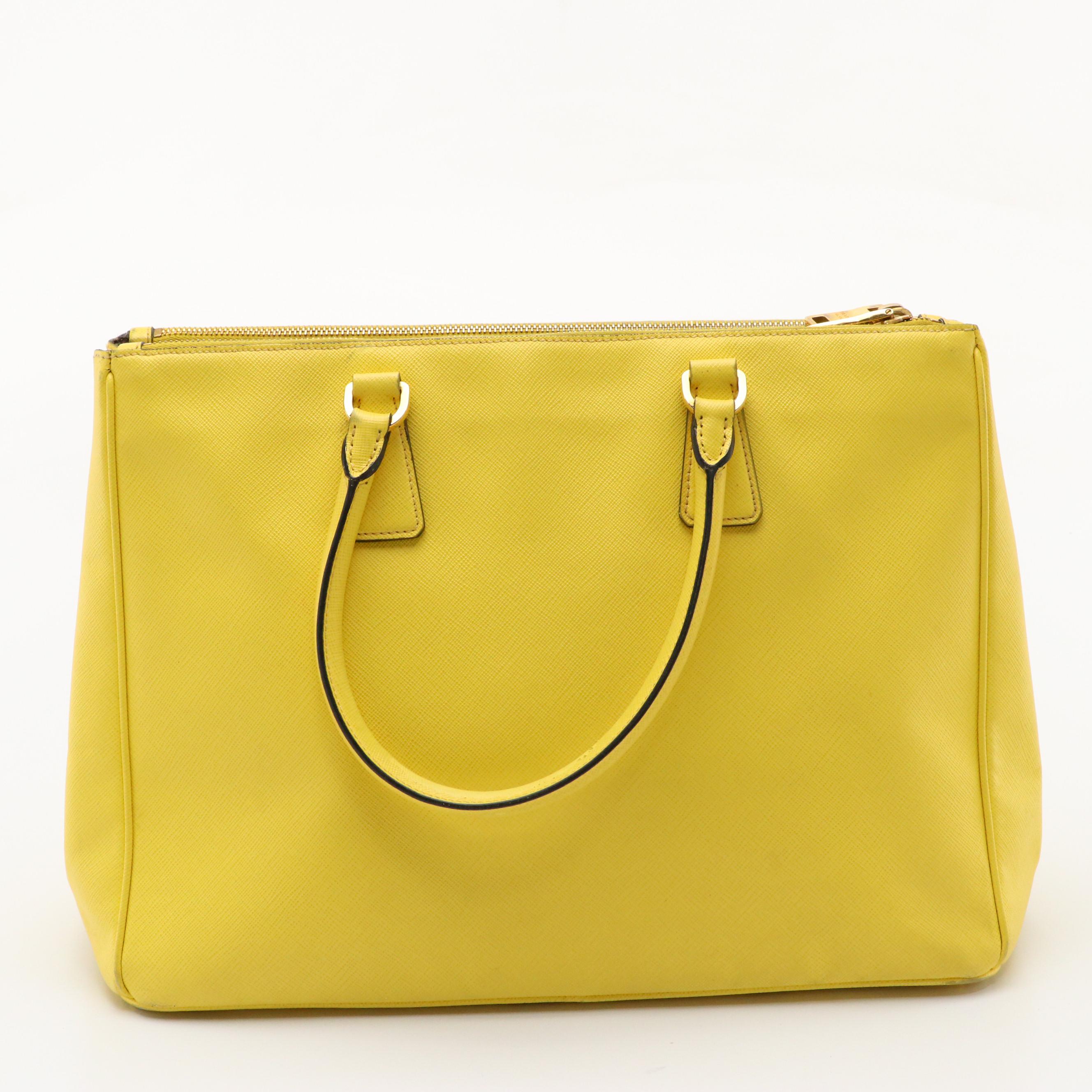 Prada Galleria Yellow Saffiano Lux Leather Double-Zip Pocket Two-Way Bag