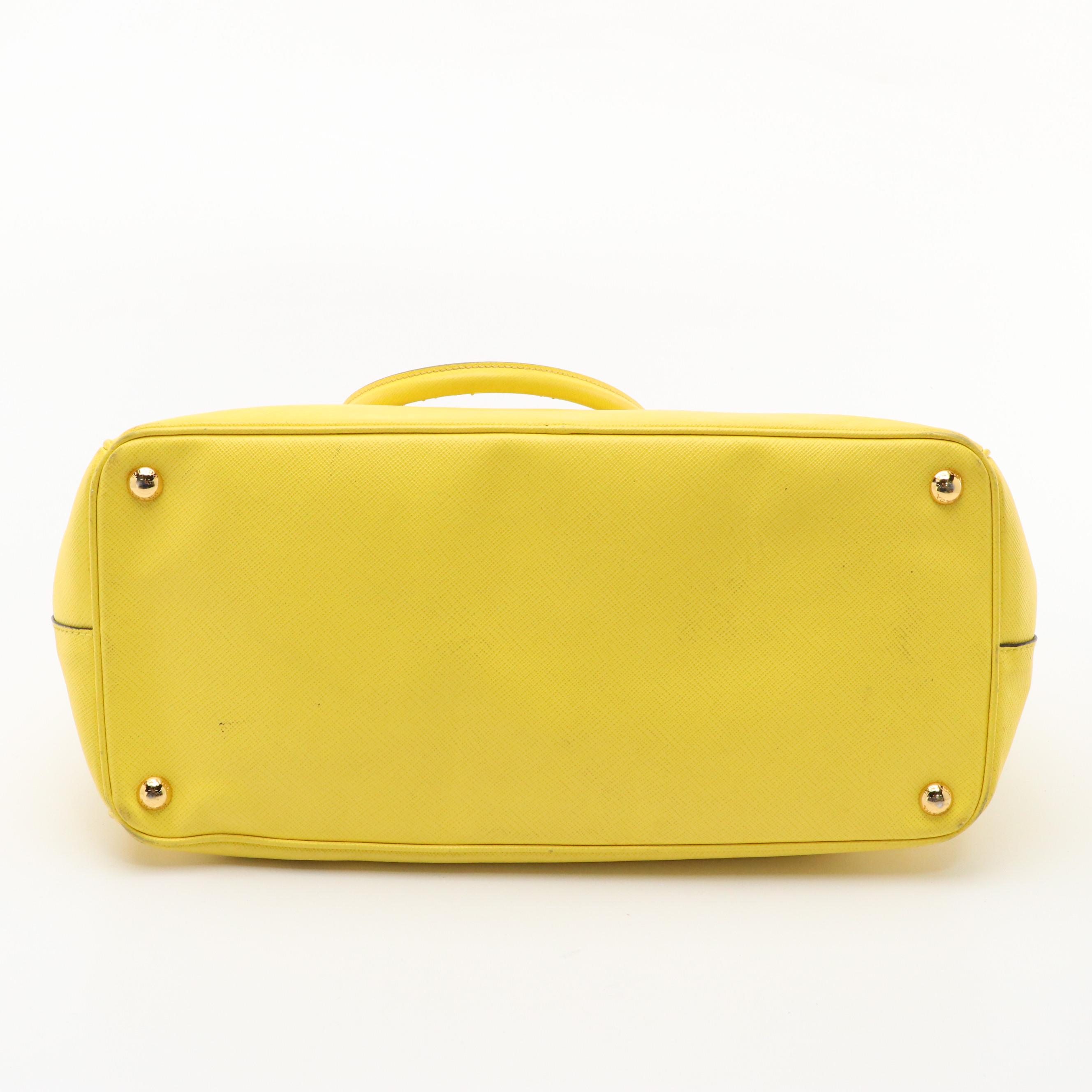 Prada Galleria Yellow Saffiano Lux Leather Double-Zip Pocket Two-Way Bag