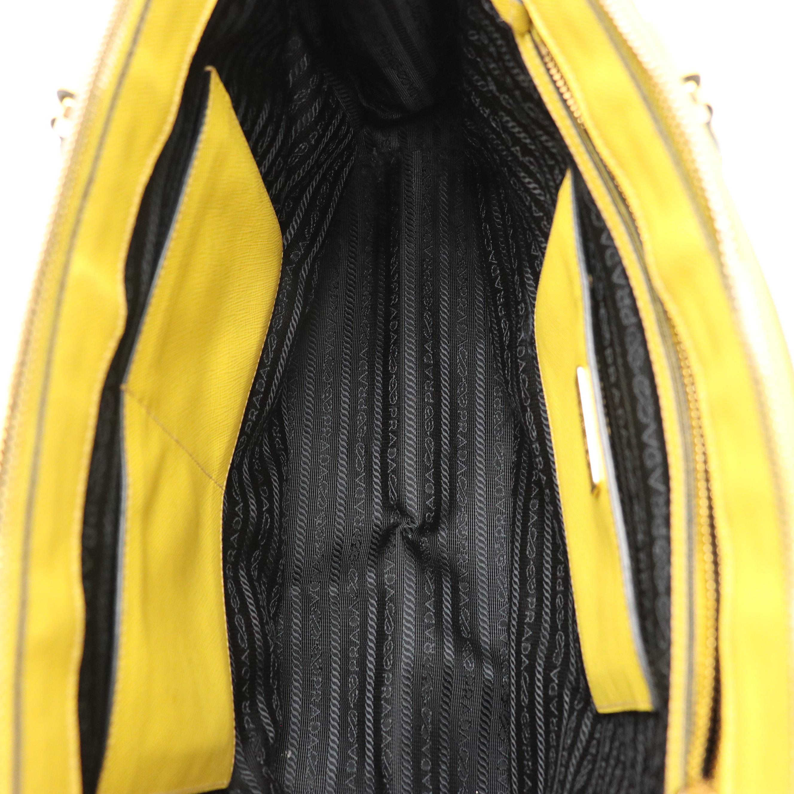 Prada Galleria Yellow Saffiano Lux Leather Double-Zip Pocket Two-Way Bag