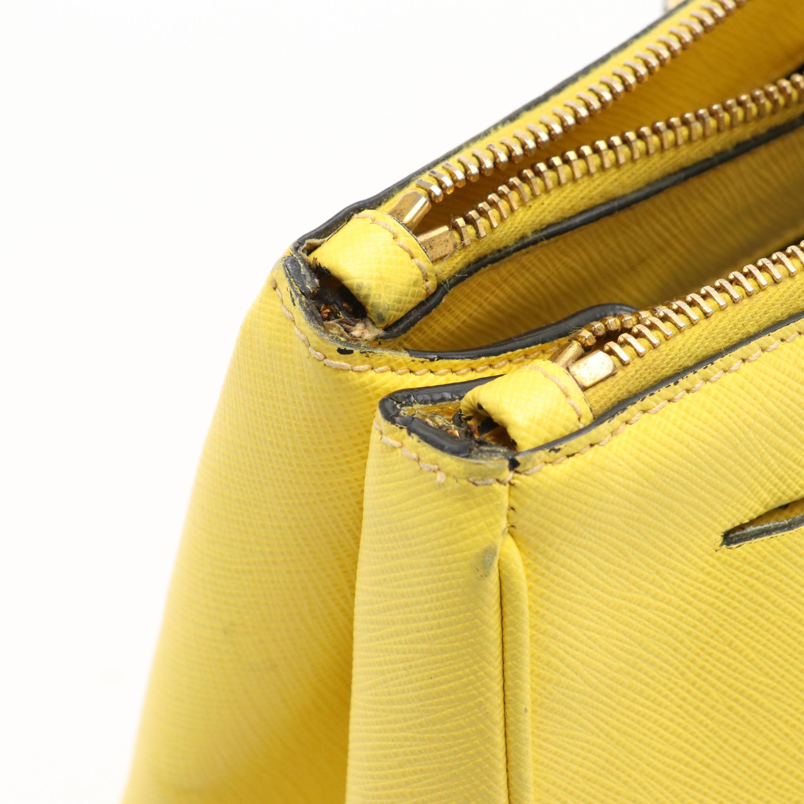 Prada Galleria Yellow Saffiano Lux Leather Double-Zip Pocket Two-Way Bag