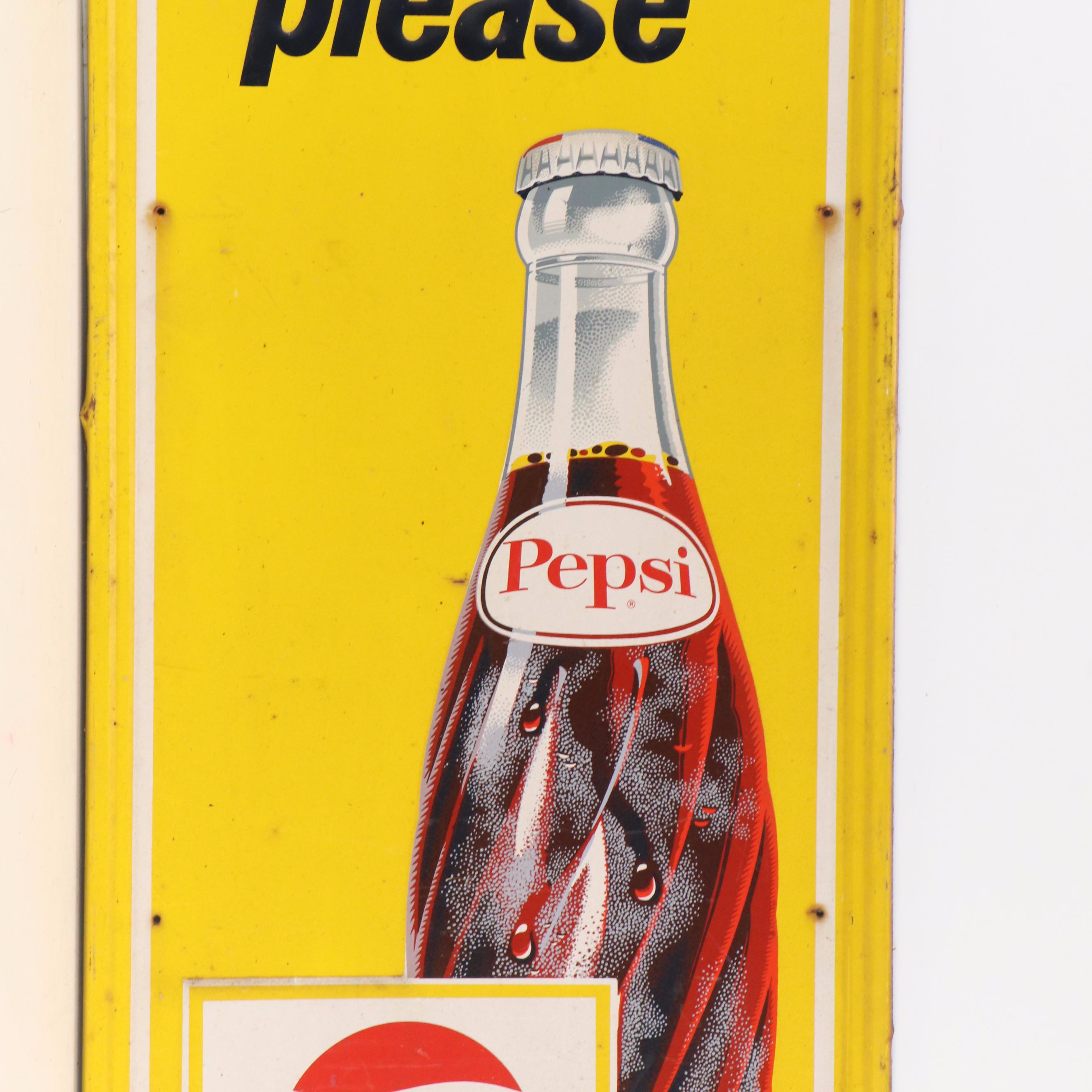 Pepsi-Cola Pressed Metal and Enamel Advertising Sign "Pepsi, Please," circa 1960