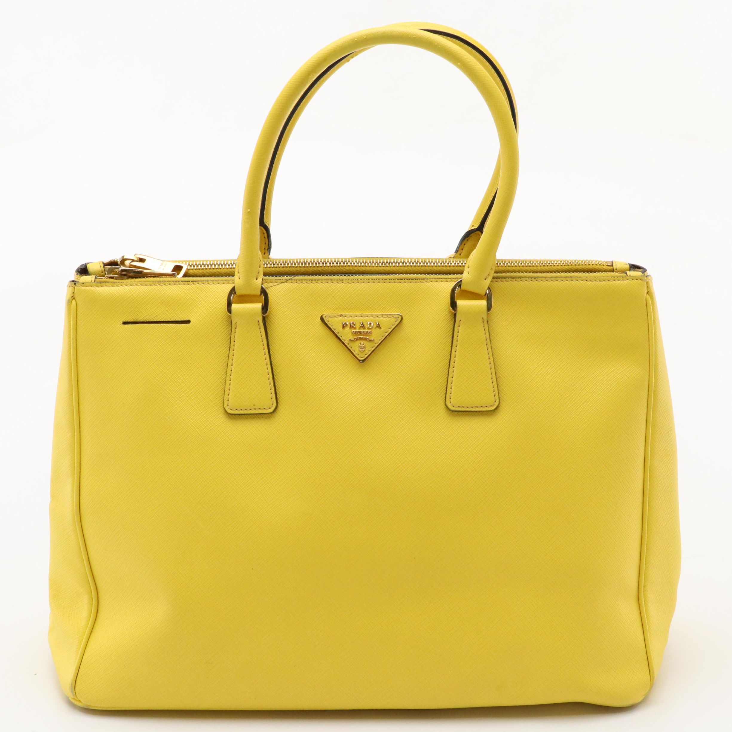 Prada Galleria Yellow Saffiano Lux Leather Double-Zip Pocket Two-Way Bag