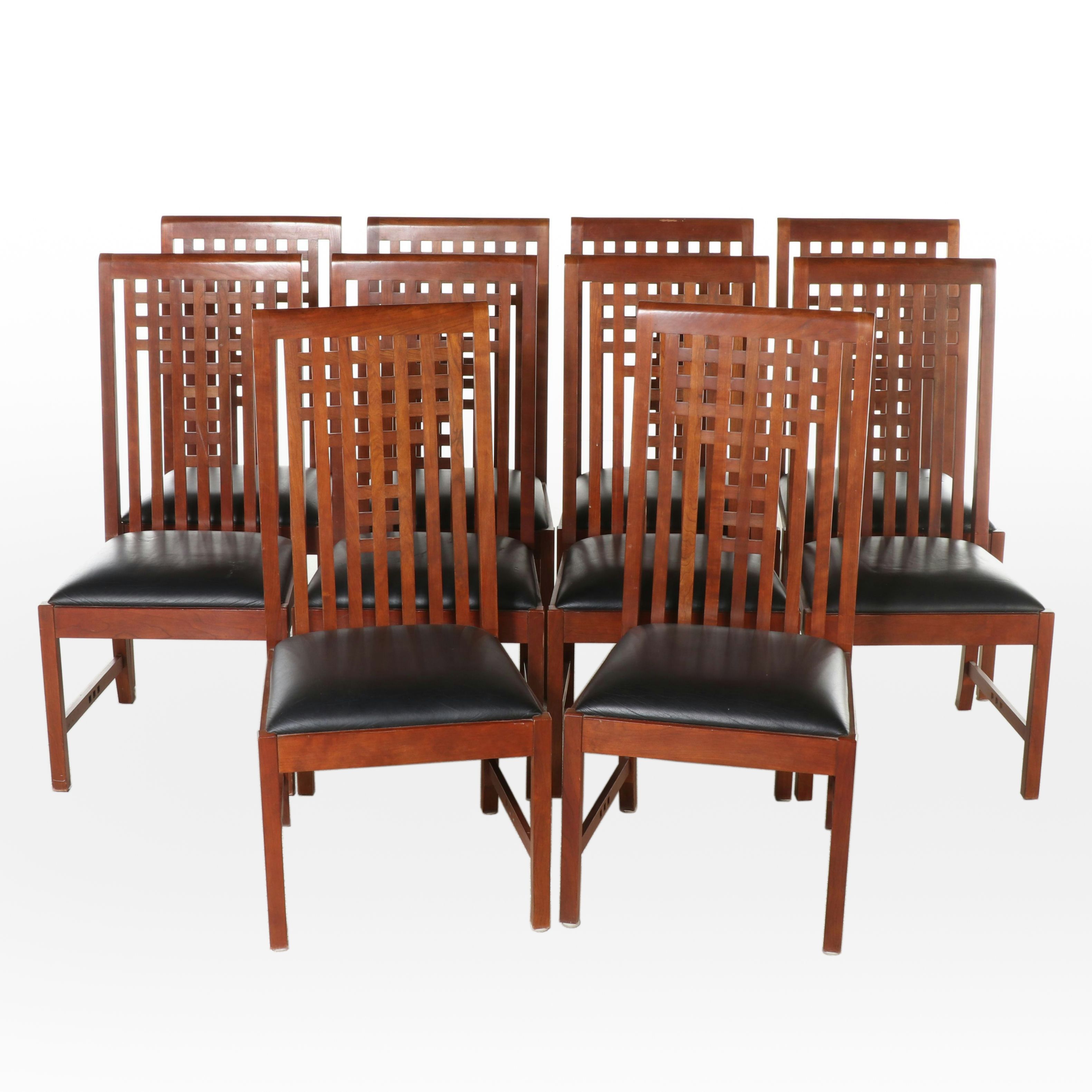 Ten L. & J. G. Stickley Arts and Crafts Style Cherrywood and Leather Side Chairs