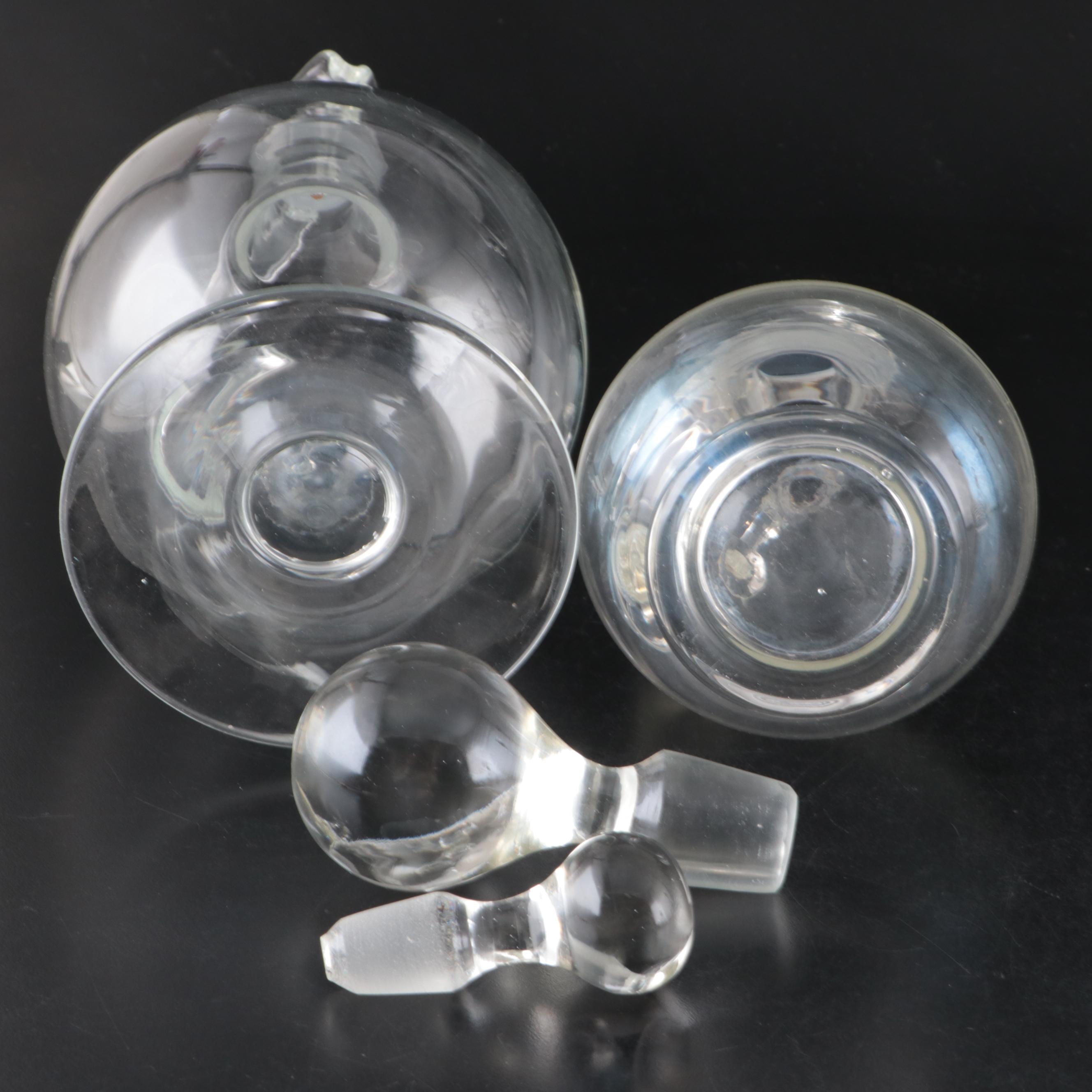 Glass Decanters with Metal Decanter Tags and Candle Snuffer