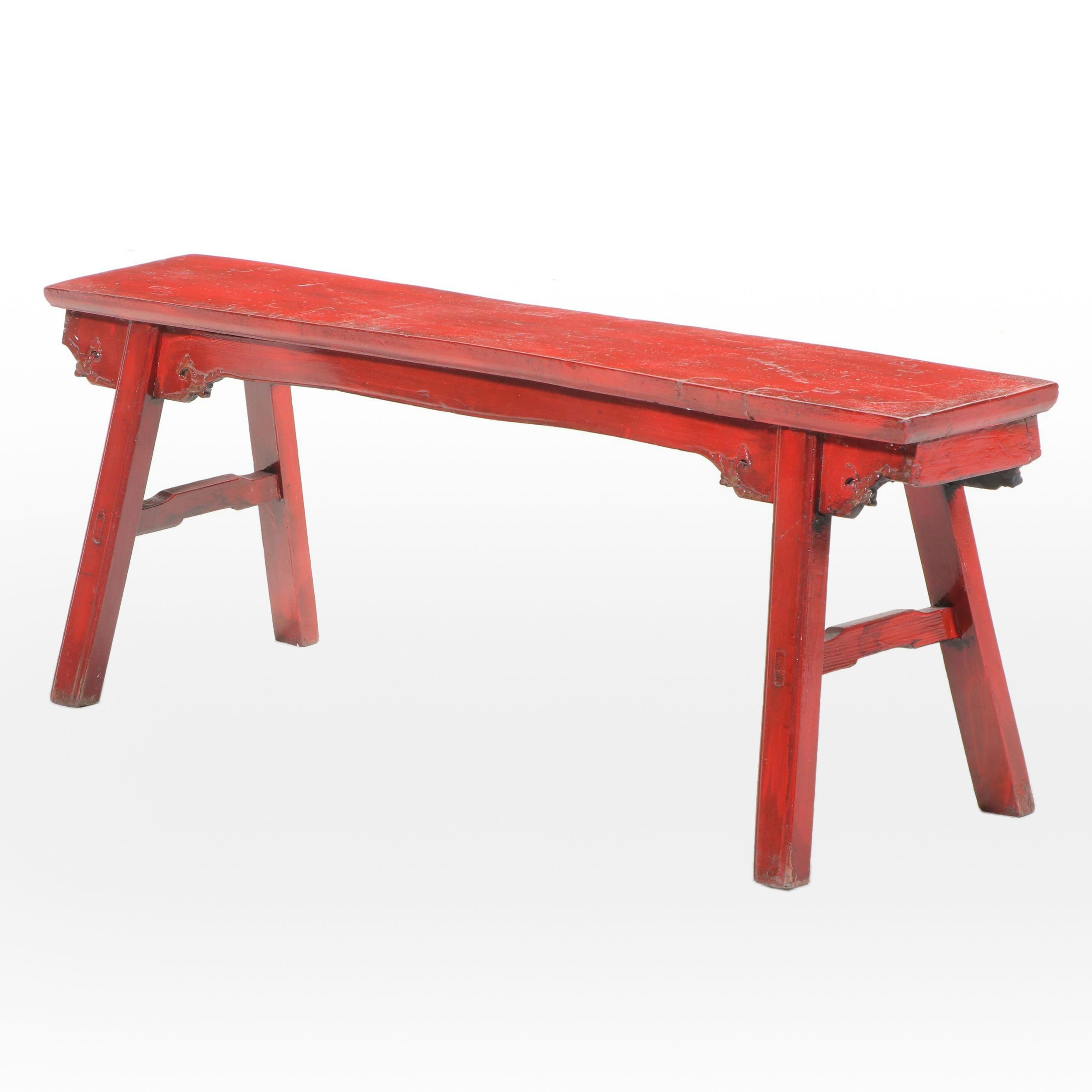 Chinese Style Red Painted Wood Bench