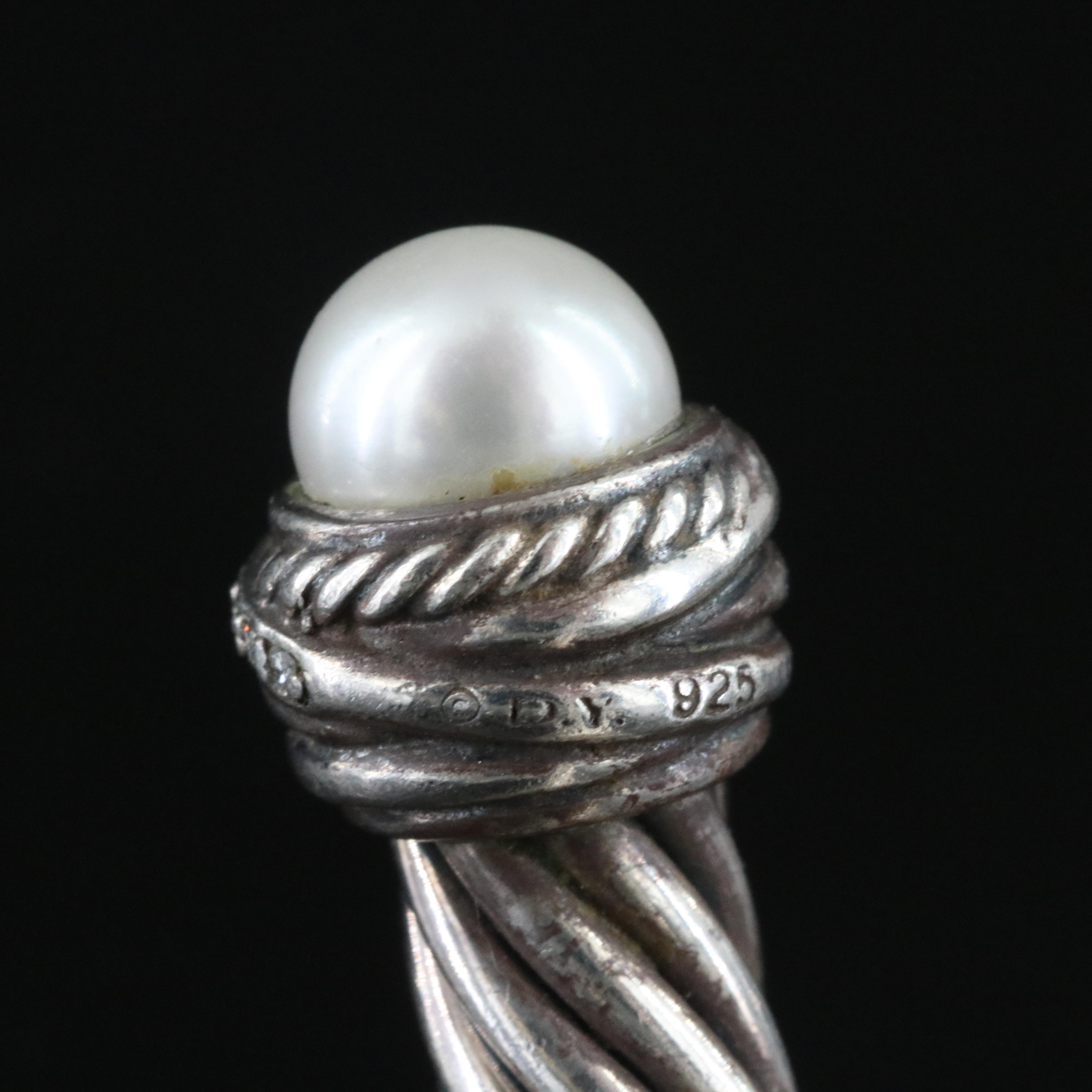 David Yurman Sterling Cable Pearl and 0.33 CTW Diamond Cuff Bracelets