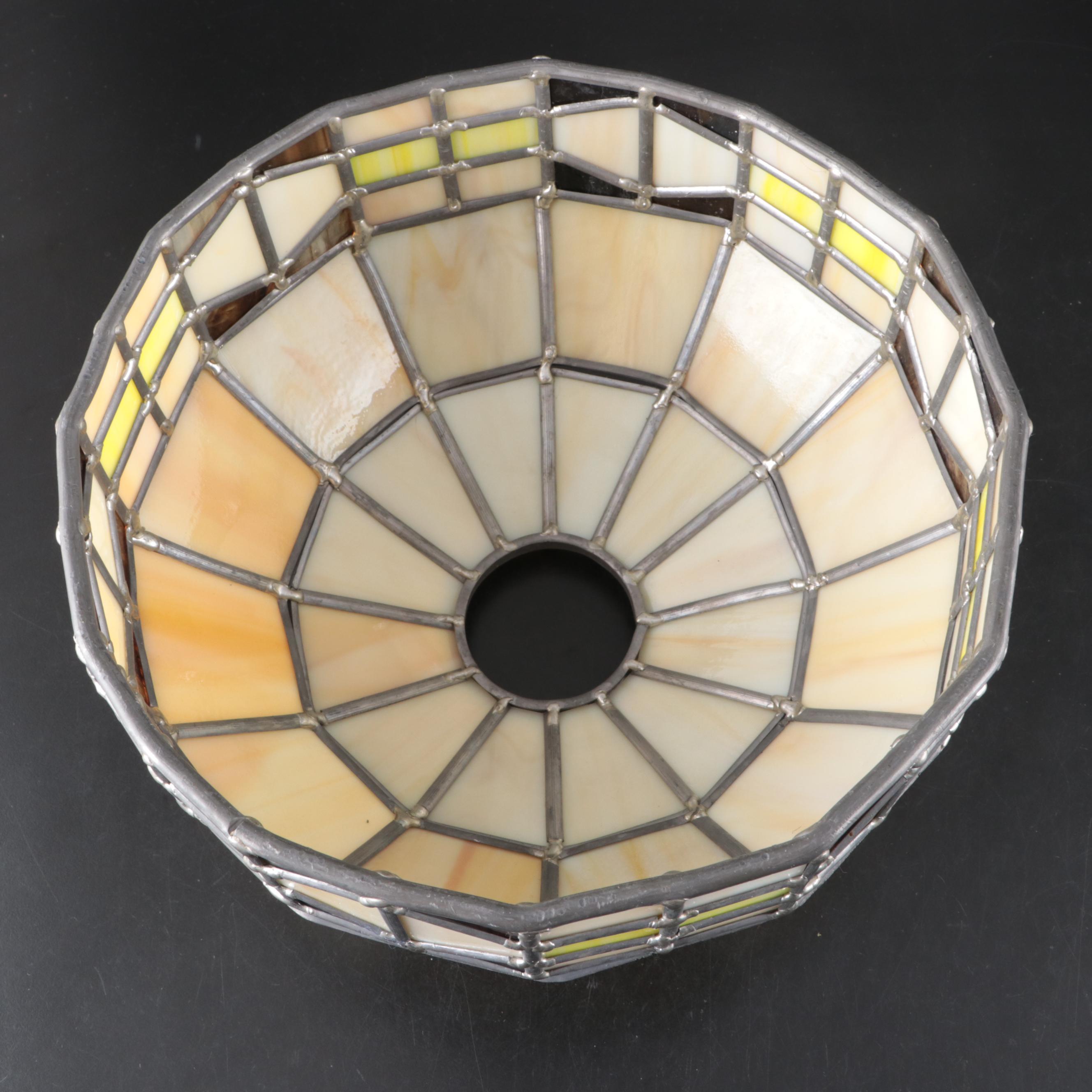 Bradley & Hubbard Gilt Bronze and Brown Glass Oil Lamp & Slag Glass Shade