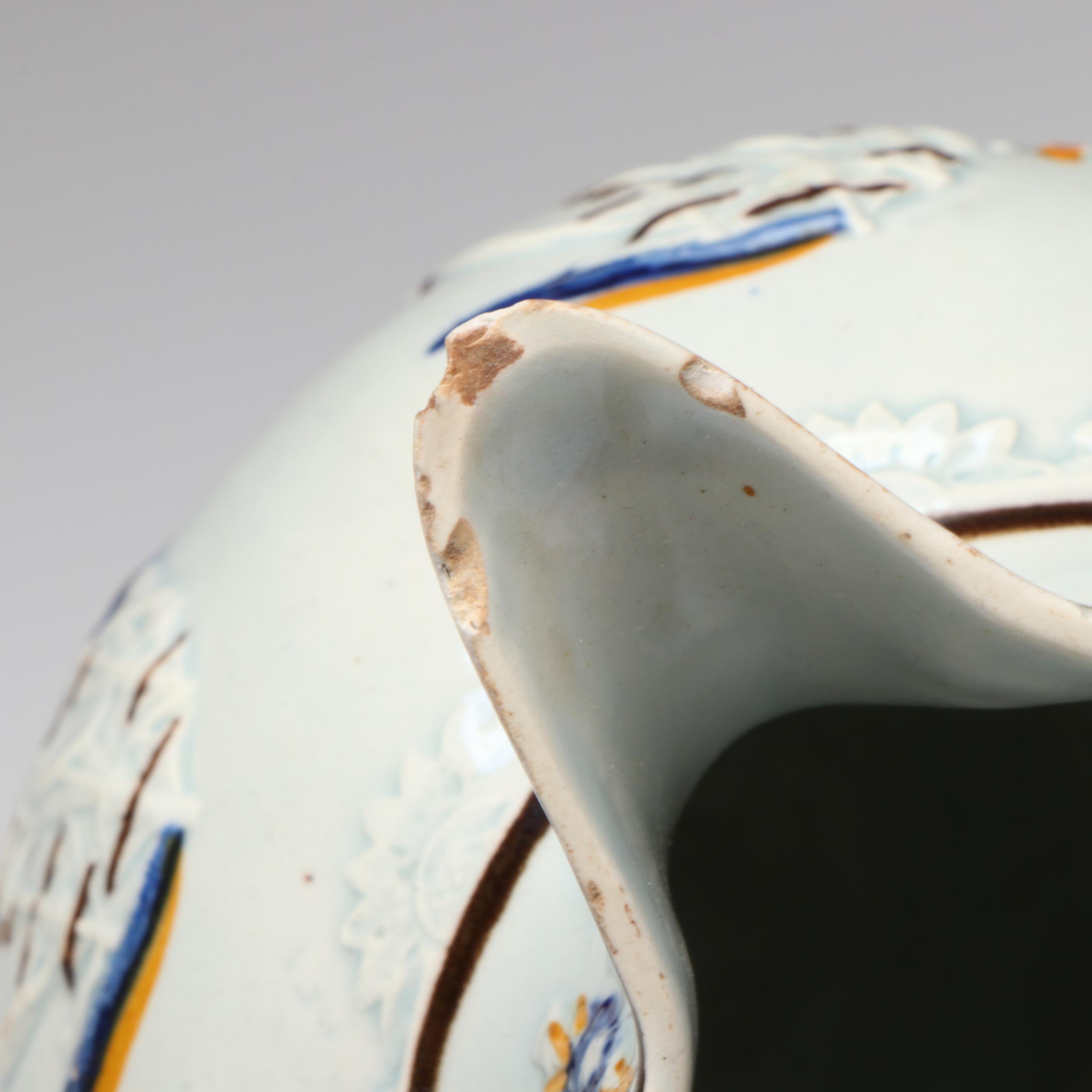 English Prattware Admiral Nelson and Ships Polychrome Ceramic Jug, 19th C.