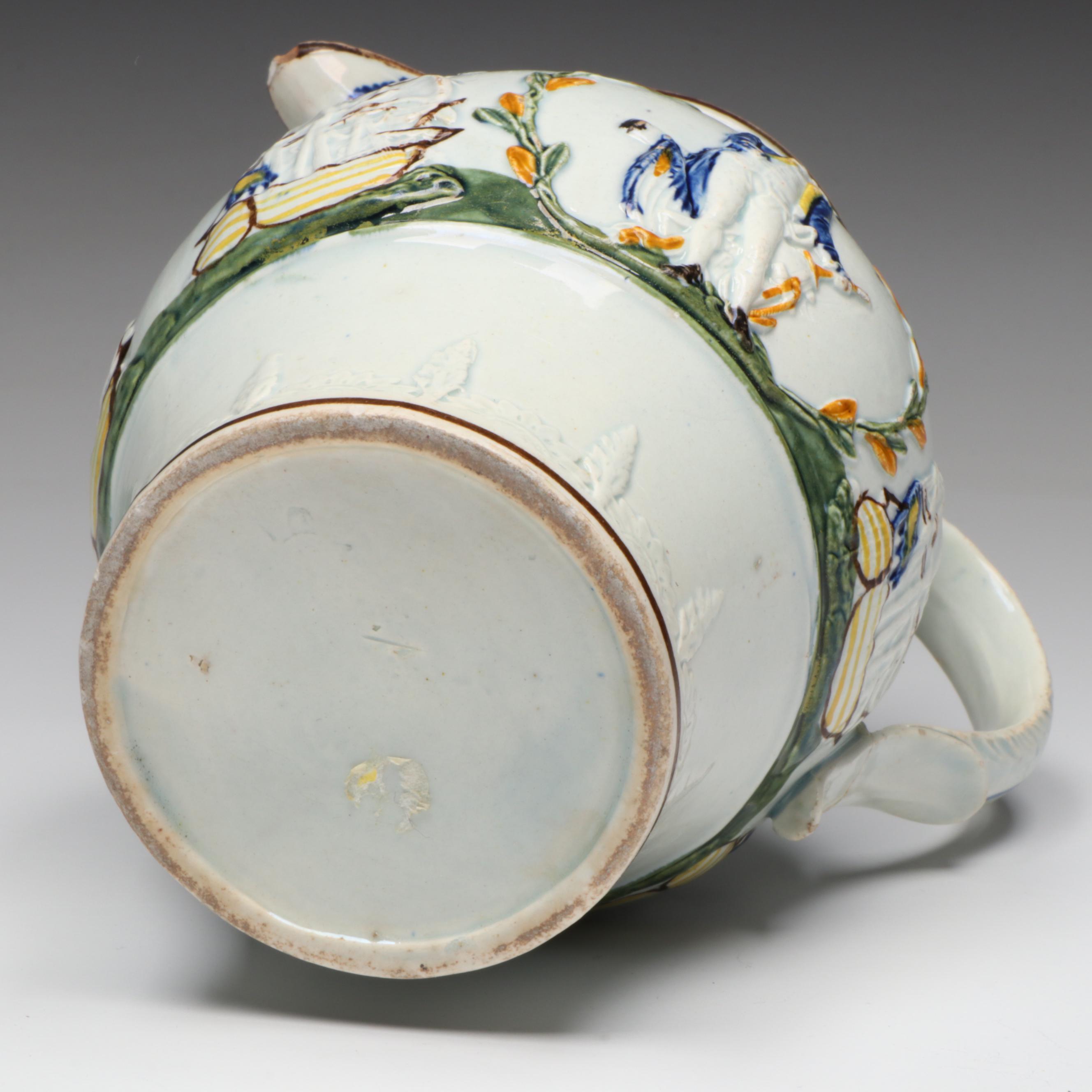 English Prattware Admiral Nelson and Ships Polychrome Ceramic Jug, 19th C.