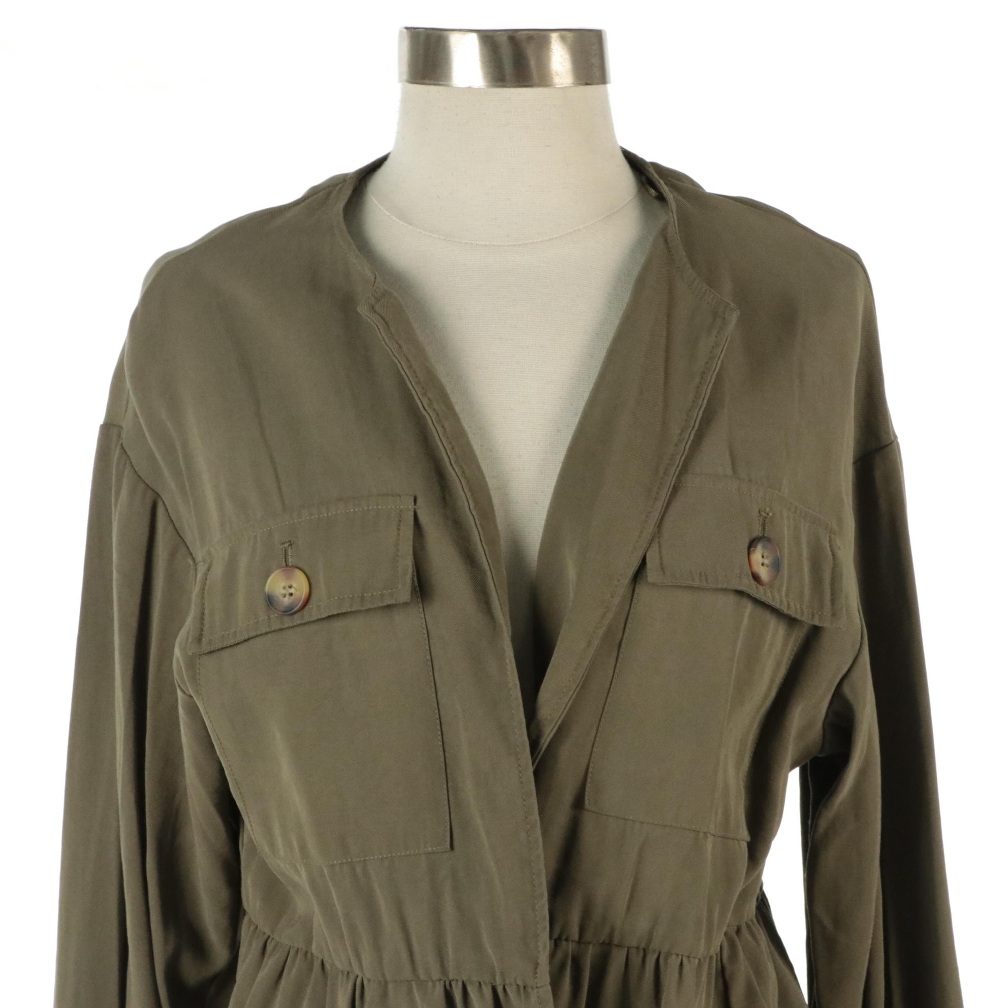Romeo + Juliet Embroidered Camo Jacket & Zara Olive Lightweight Peplum Jacket