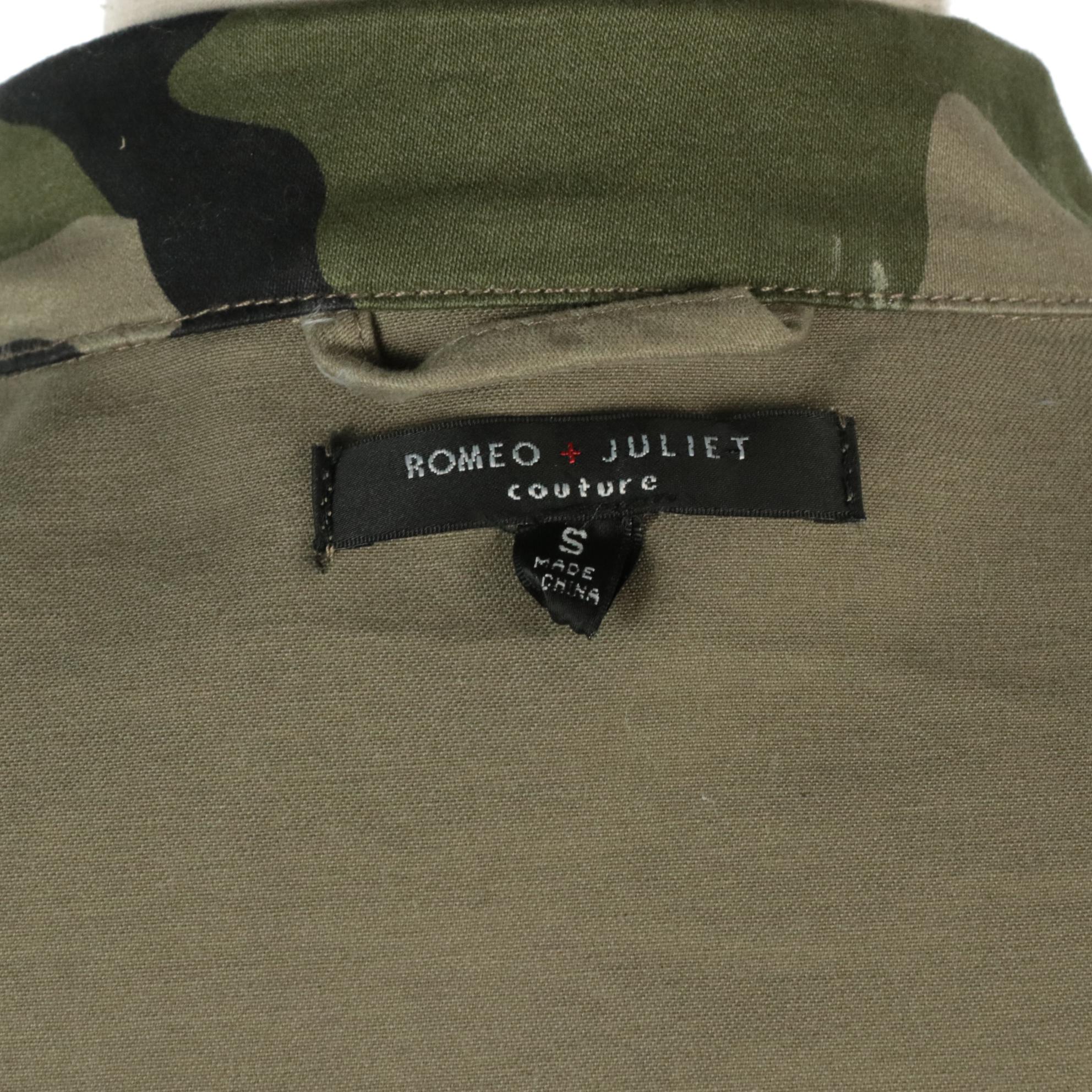 Romeo + Juliet Embroidered Camo Jacket & Zara Olive Lightweight Peplum Jacket