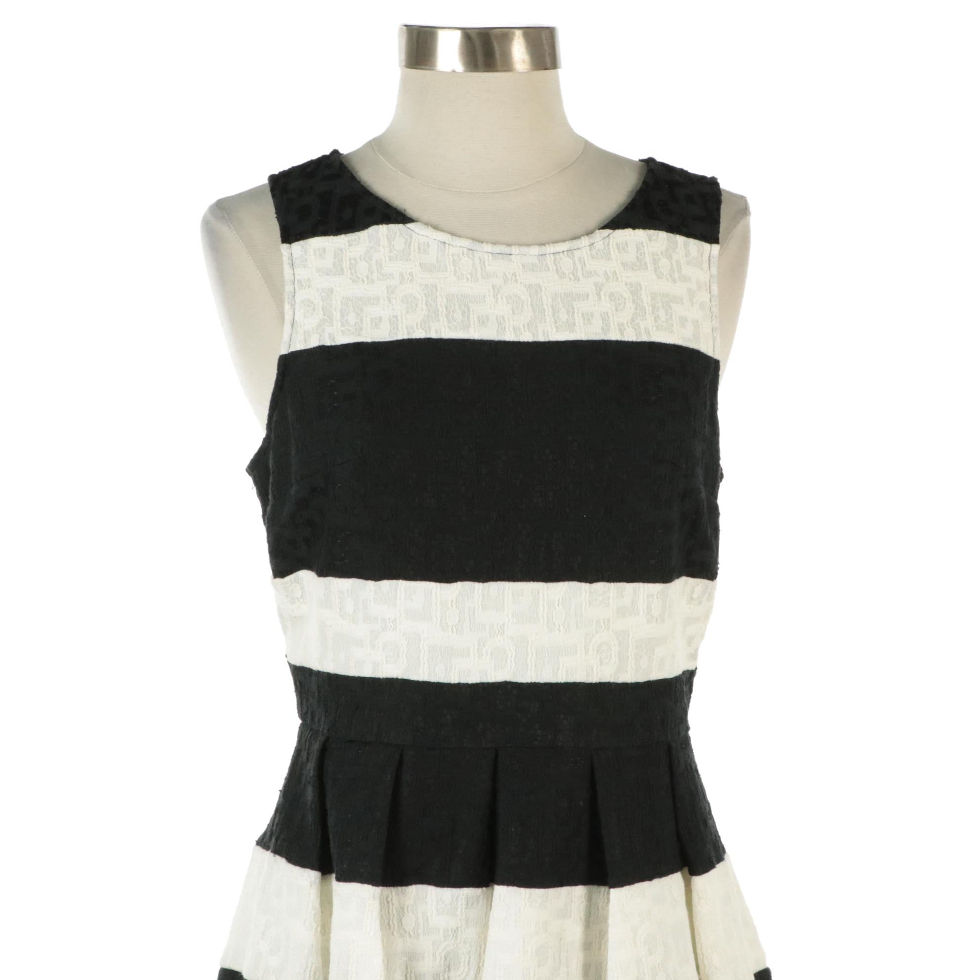 Cabi Floral Print Ruffled V-Neck Shift Dress and Miami B&W Pleated Flare Dress