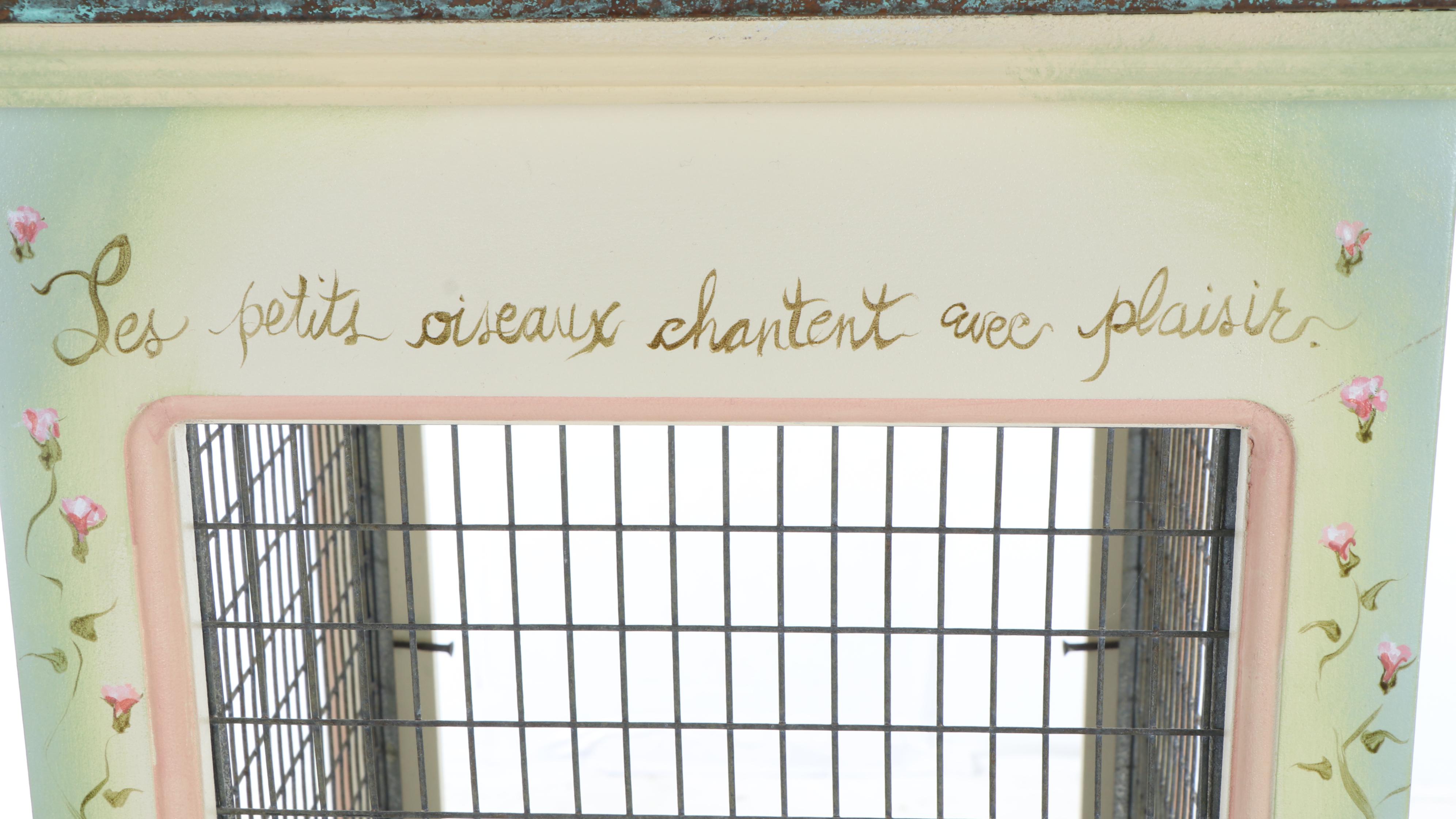 Metal Roofed Wooden Birdcage with Floral Motif