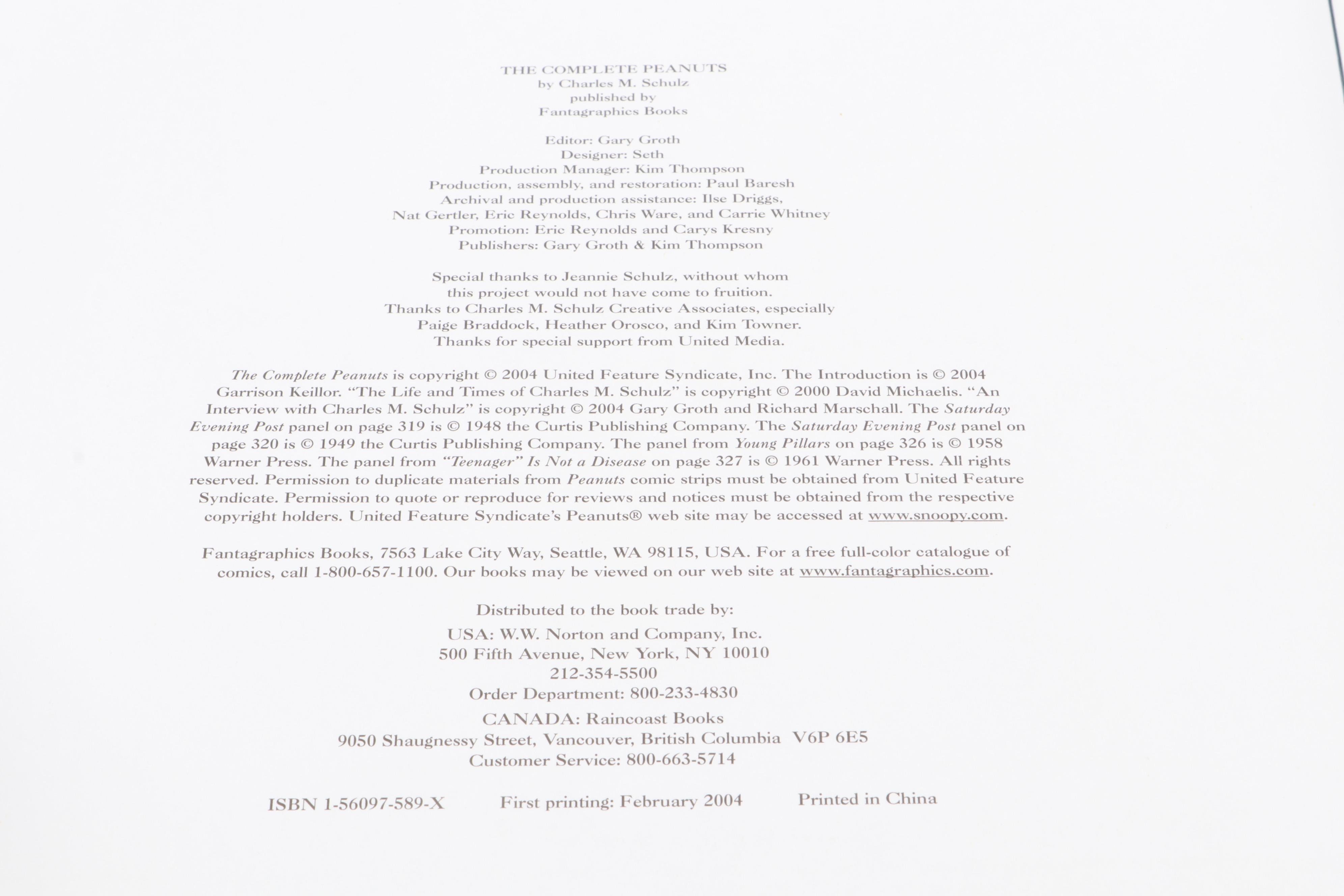 "The Complete Peanuts" and "Love is Walking Hand in Hand" by Charles M. Schulz