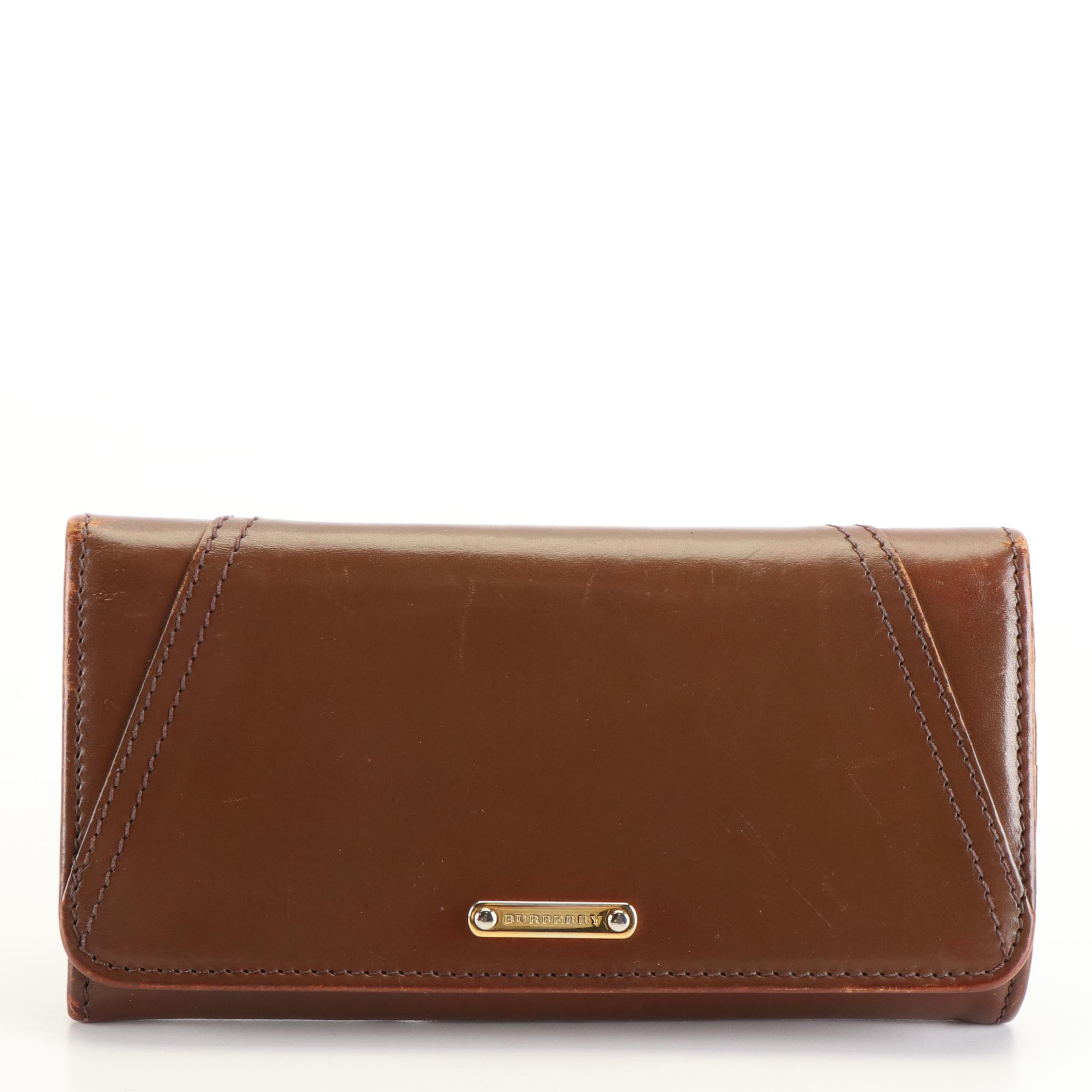 Burberry Bifold Long Wallet in Brown Leather