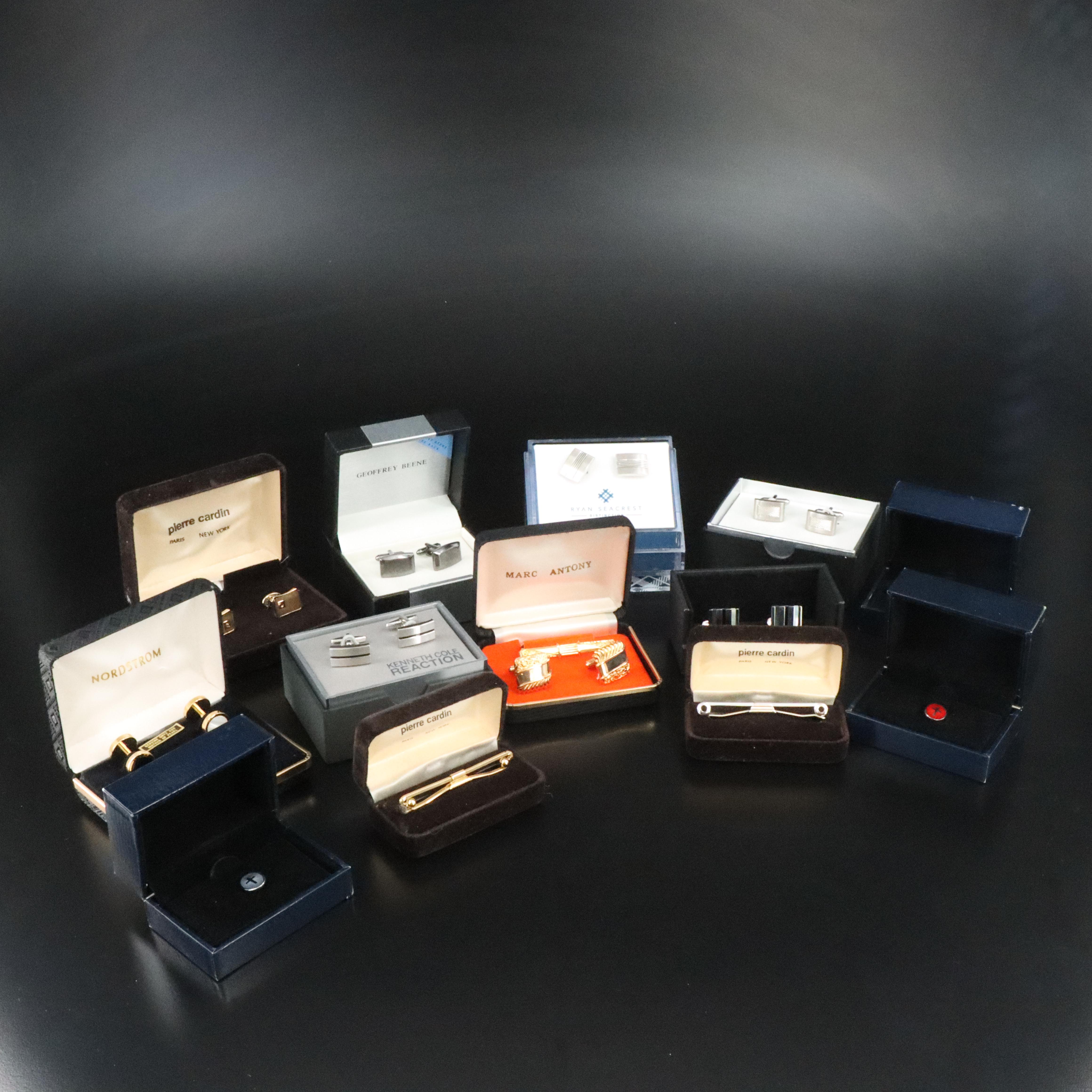 Collection of Cufflinks, Shirt Studs, Tie Bars and Pins Featuring Kenneth Cole