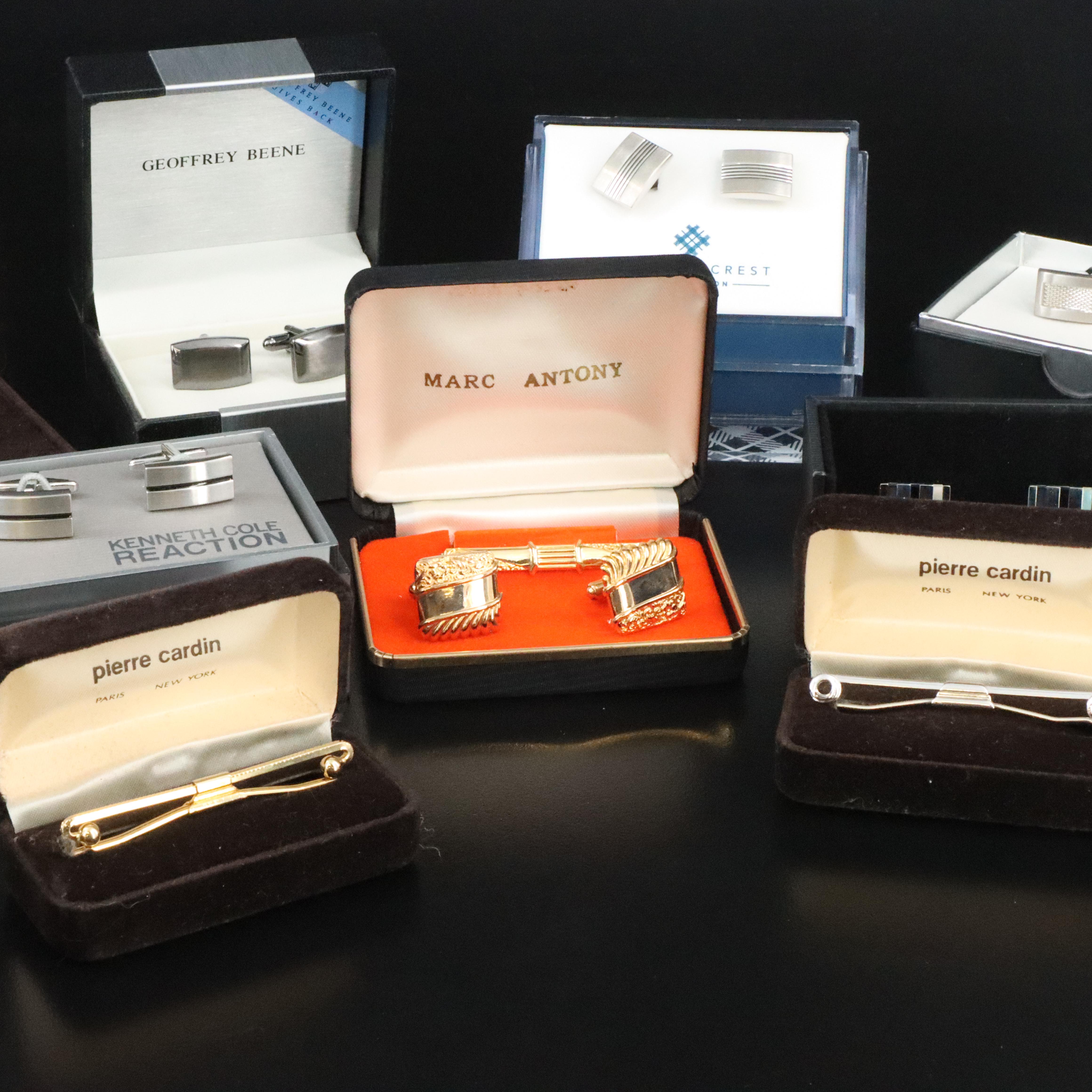 Collection of Cufflinks, Shirt Studs, Tie Bars and Pins Featuring Kenneth Cole