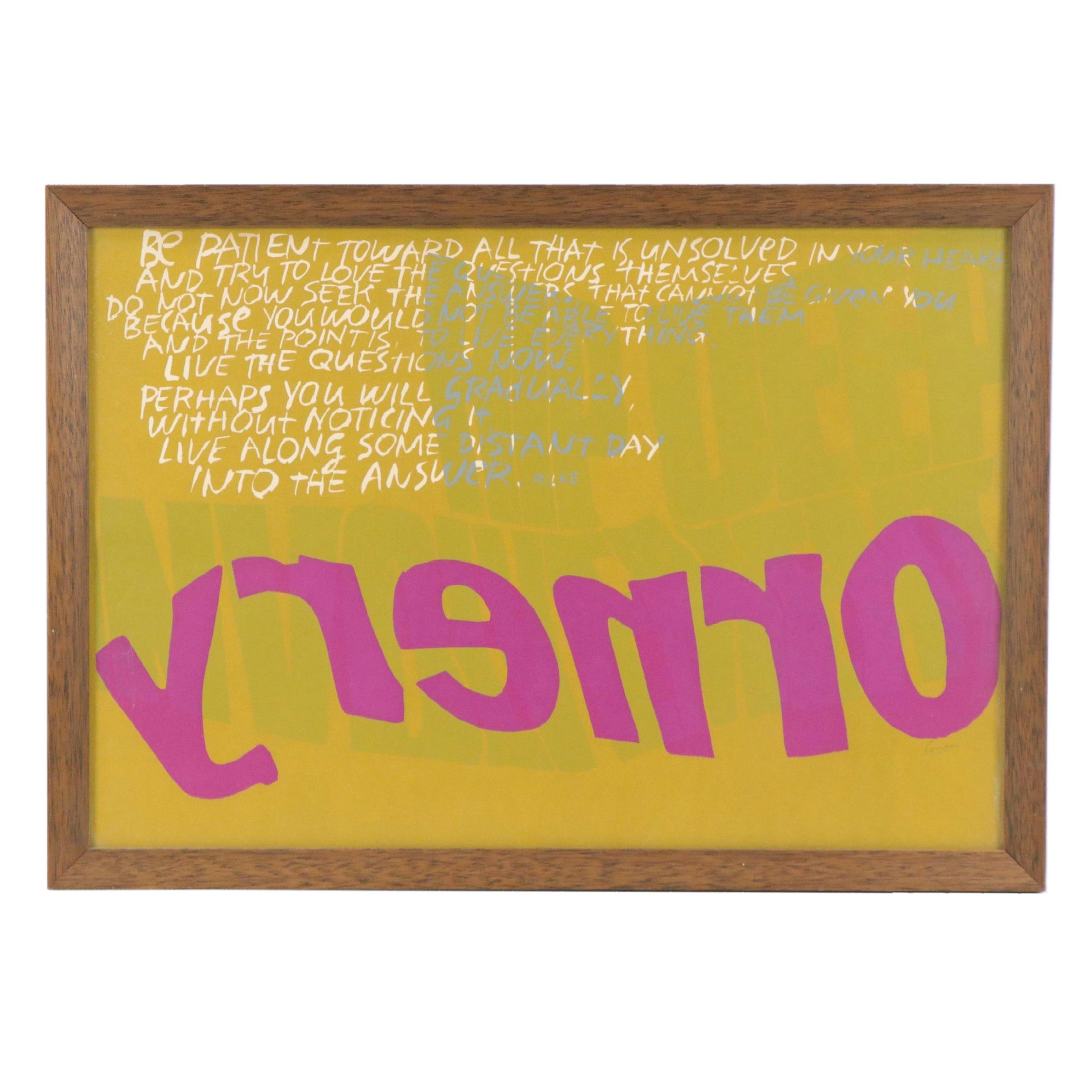 Sister Mary Corita Kent Serigraph "Be Patient," 1967