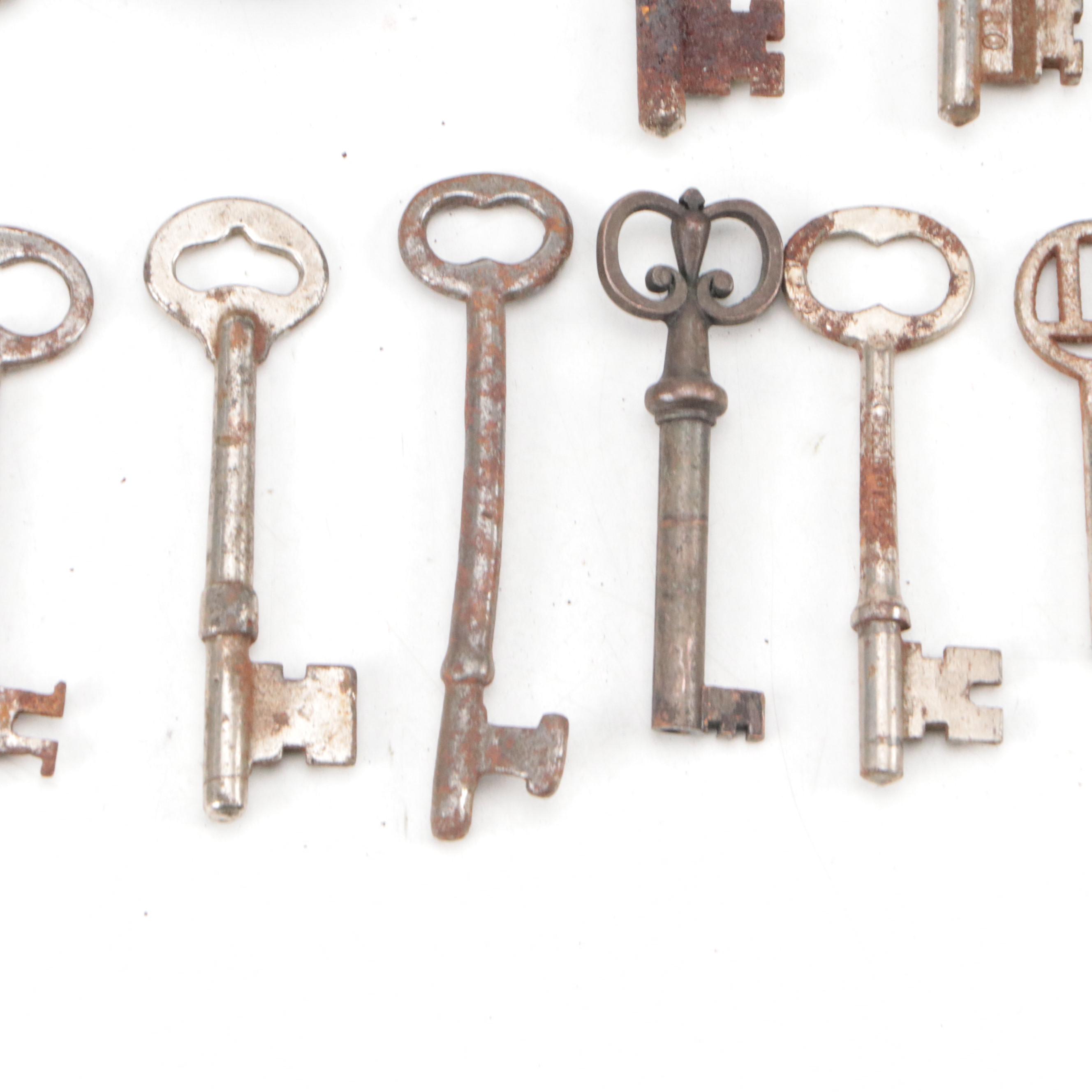 Russwin, German Jeco, Corbin and More Skeleton Keys with Antique Padlock