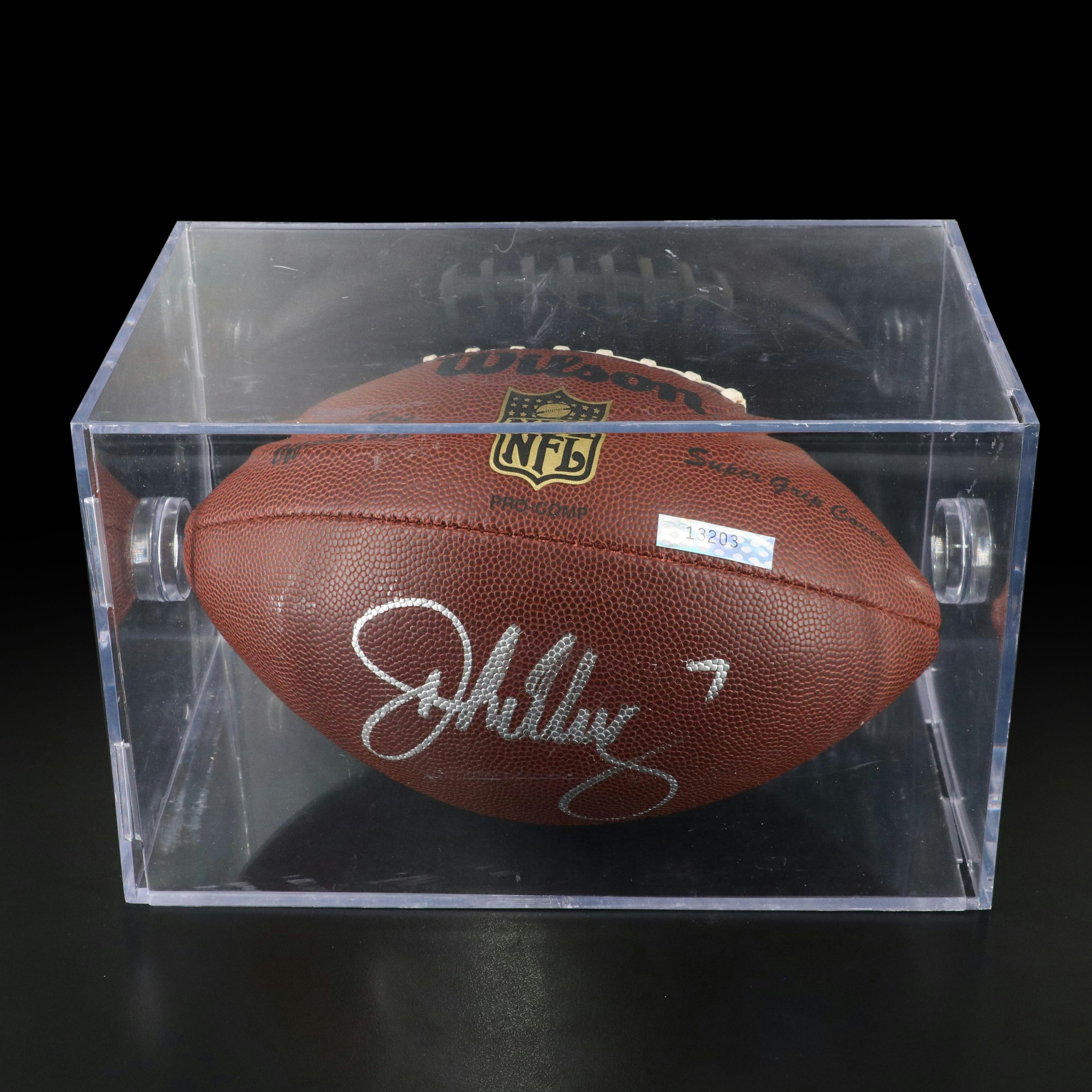 John Elway Signed Wilson NFL Football with Display