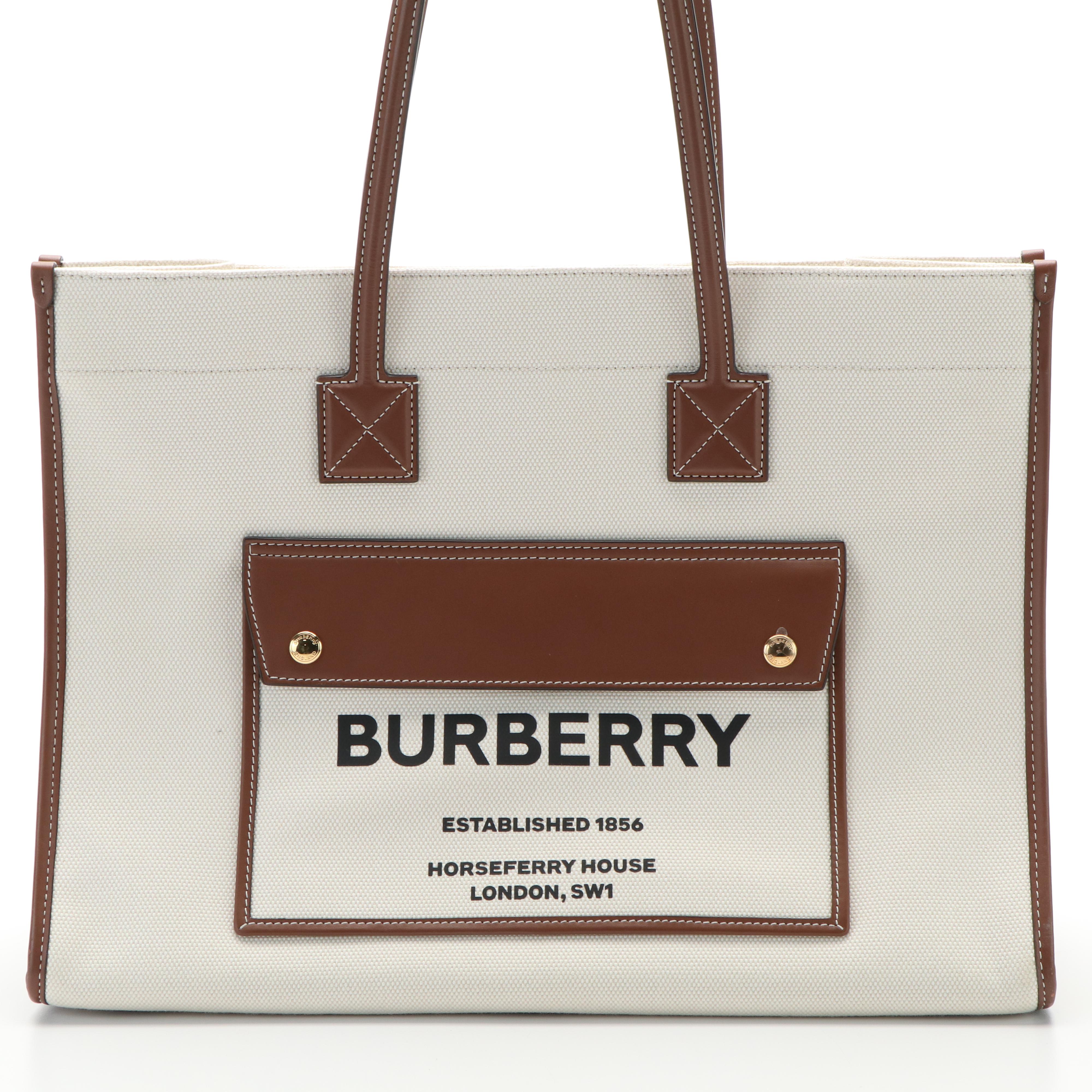 Burberry Freya Tote Bag in Canvas and Leather
