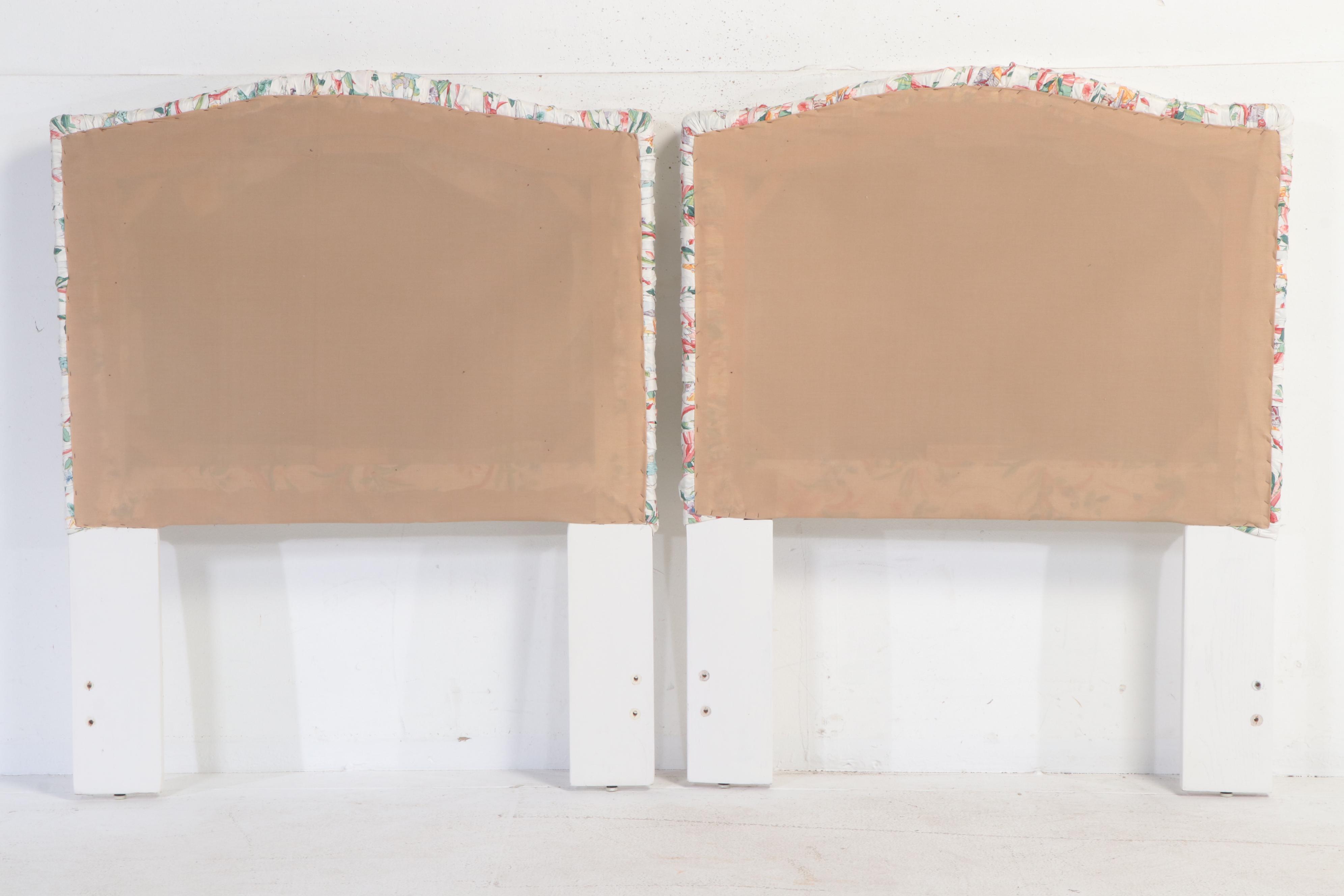 Chinoiserie Cotton Chintz Upholstered Twin Headboards with Matching Coverlets