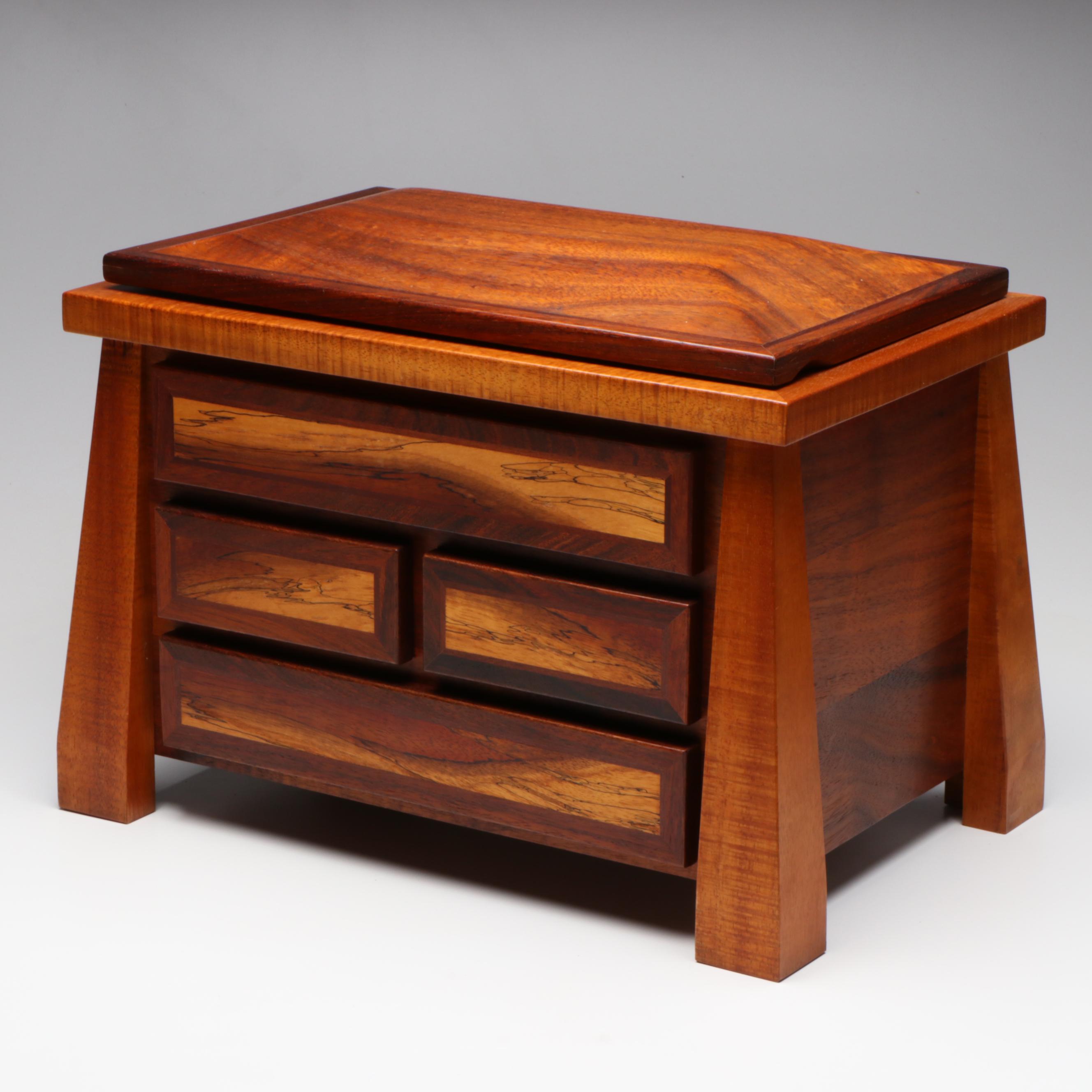 Arts and Crafts Style Hand-Crafted Spalted Maple and Other Wood Jewelry Box