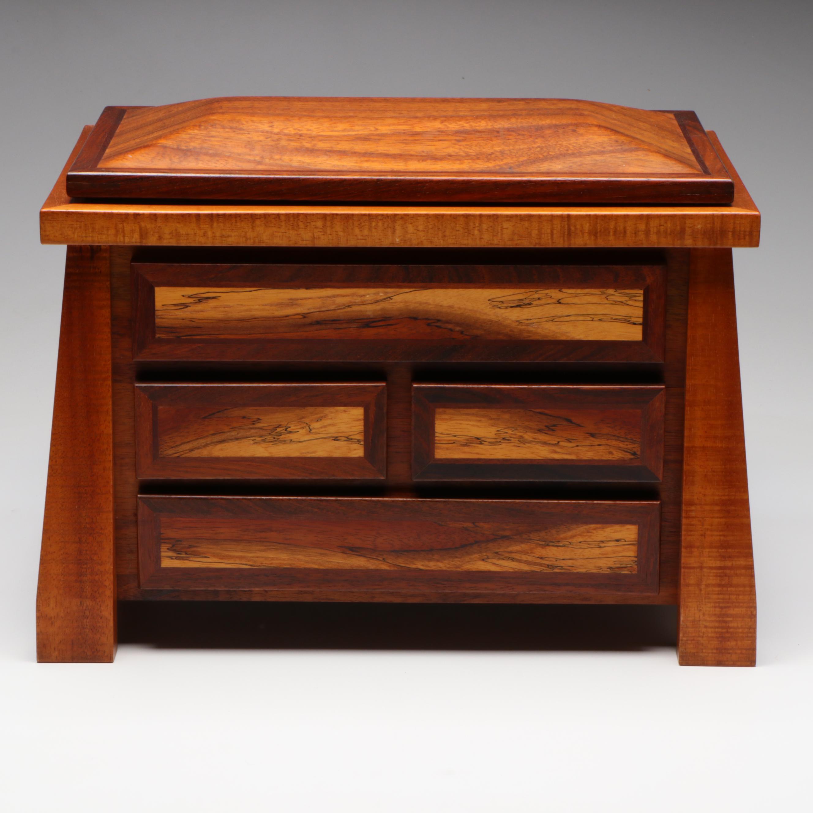 Arts and Crafts Style Hand-Crafted Spalted Maple and Other Wood Jewelry Box