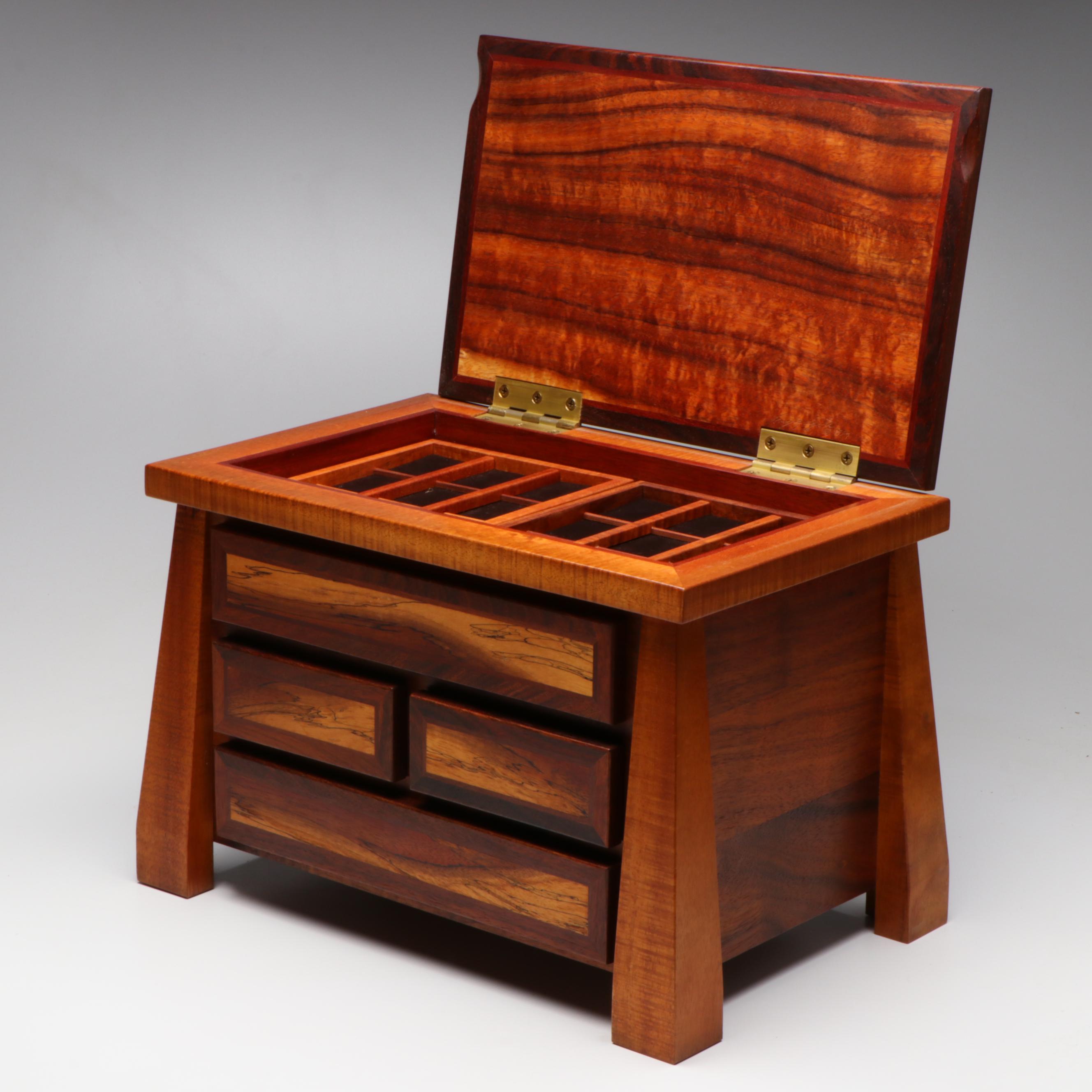 Arts and Crafts Style Hand-Crafted Spalted Maple and Other Wood Jewelry Box