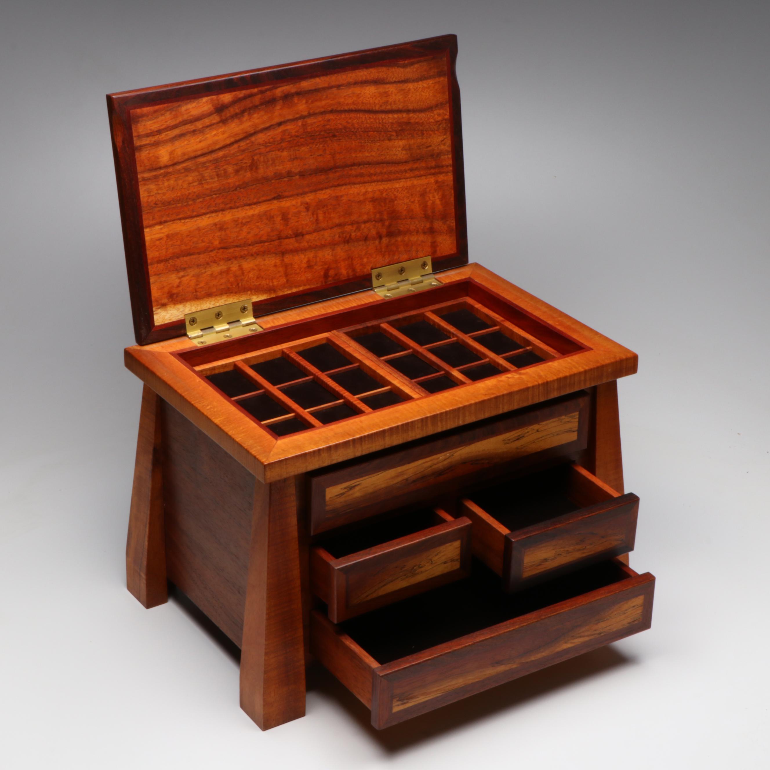 Arts and Crafts Style Hand-Crafted Spalted Maple and Other Wood Jewelry Box