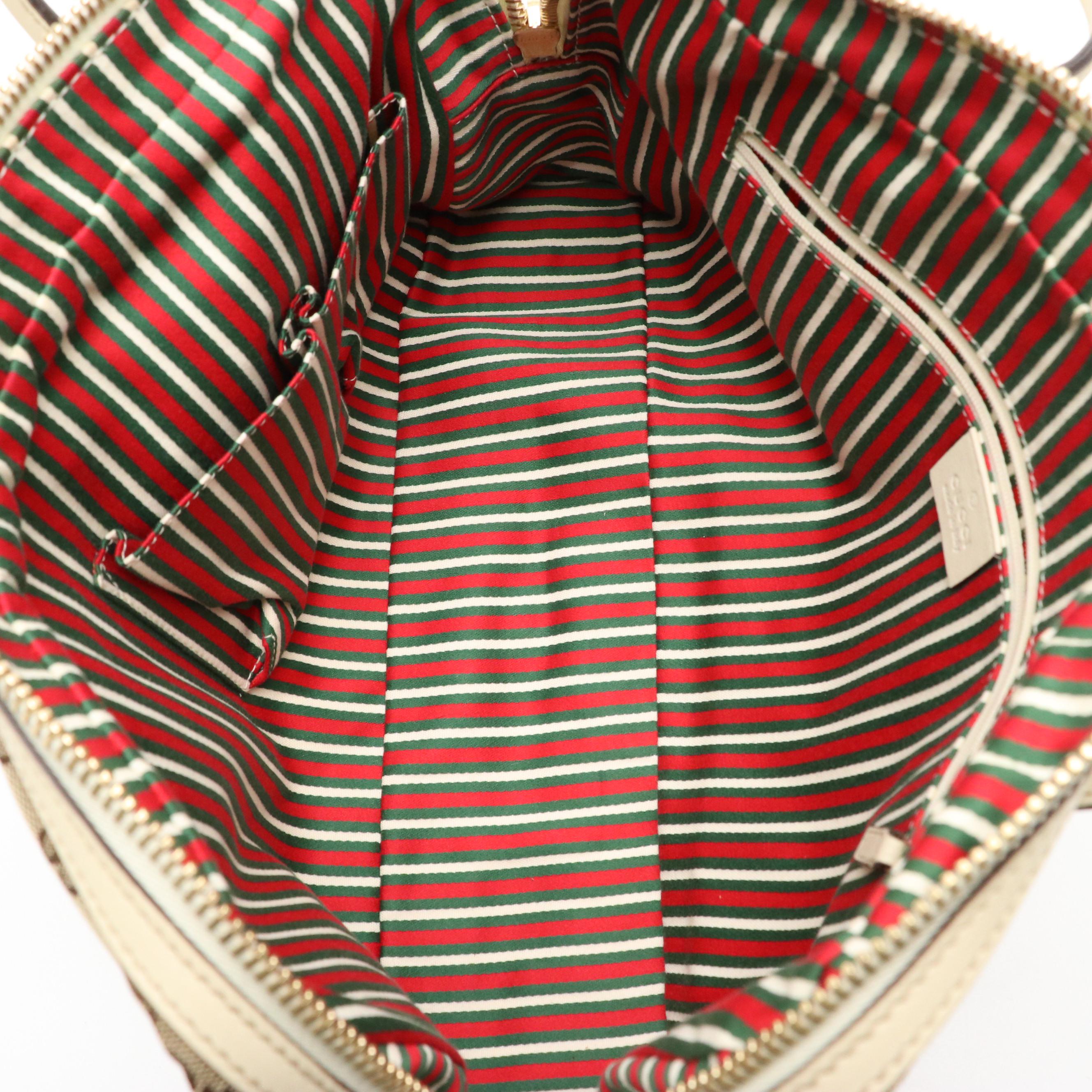 Gucci Britt Boston Shoulder Bag in GG Canvas and White Leather