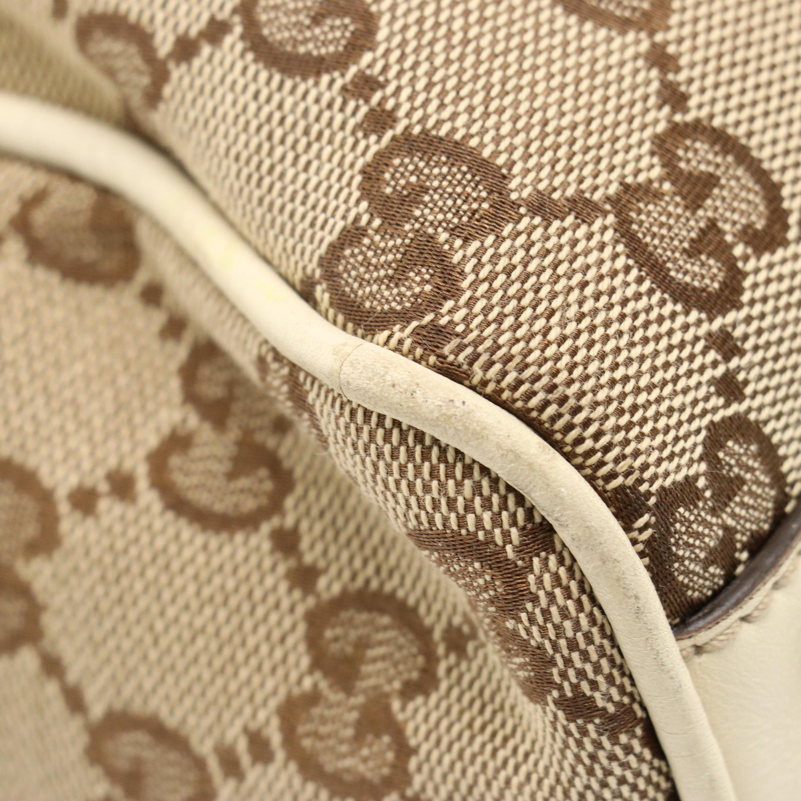 Gucci Britt Boston Shoulder Bag in GG Canvas and White Leather