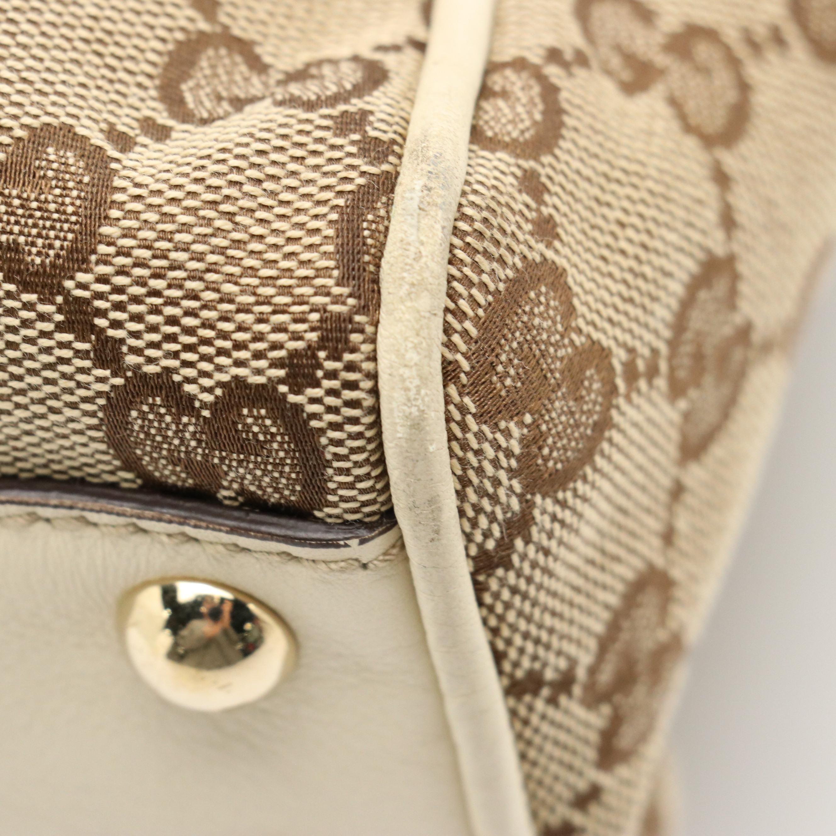 Gucci Britt Boston Shoulder Bag in GG Canvas and White Leather